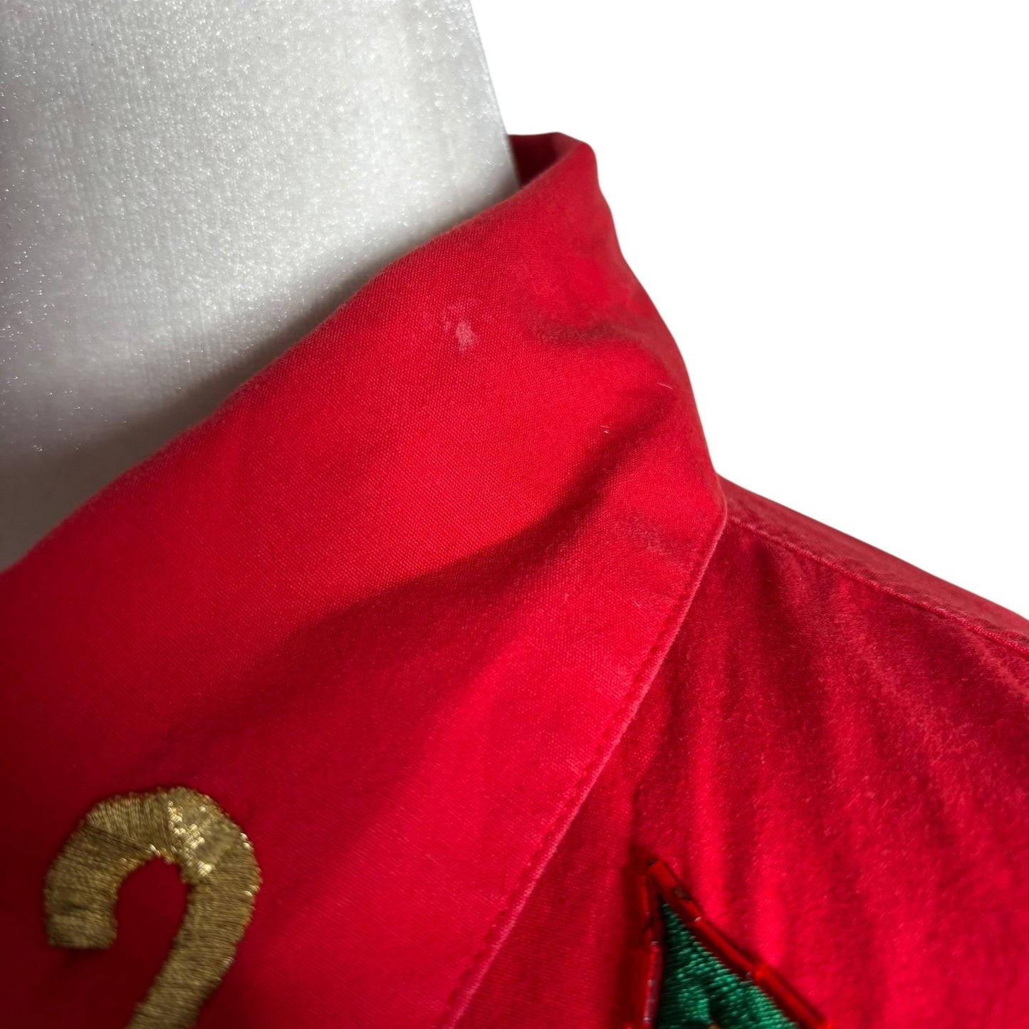 Harbour Vue Embroidered Button-Up Shirt Size 14 Red 100% Cotton Long Sleeve