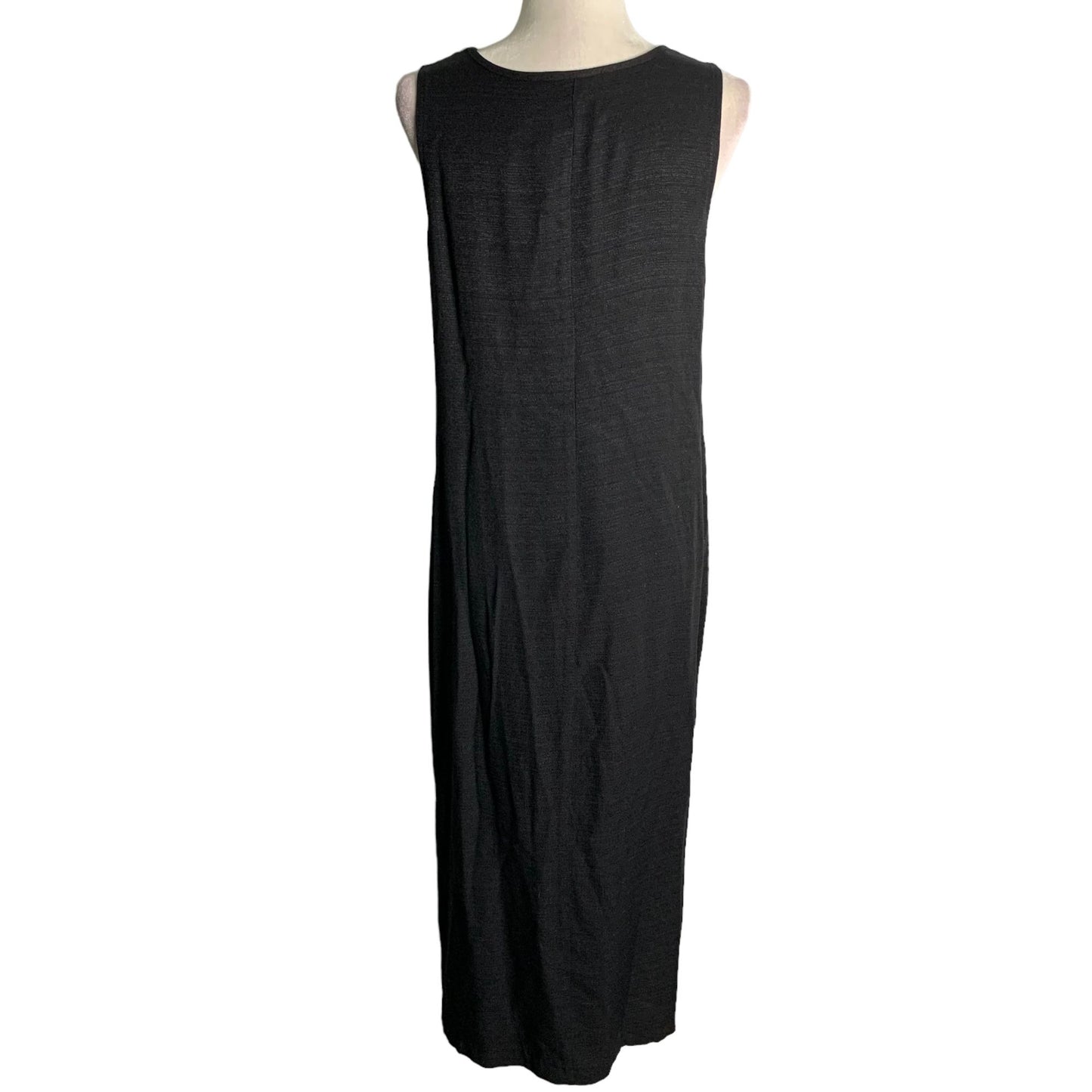 Vintage 90s Surf Turf Rayon Maxi Dress 12 Black Sleeveless Round Neck Pullover