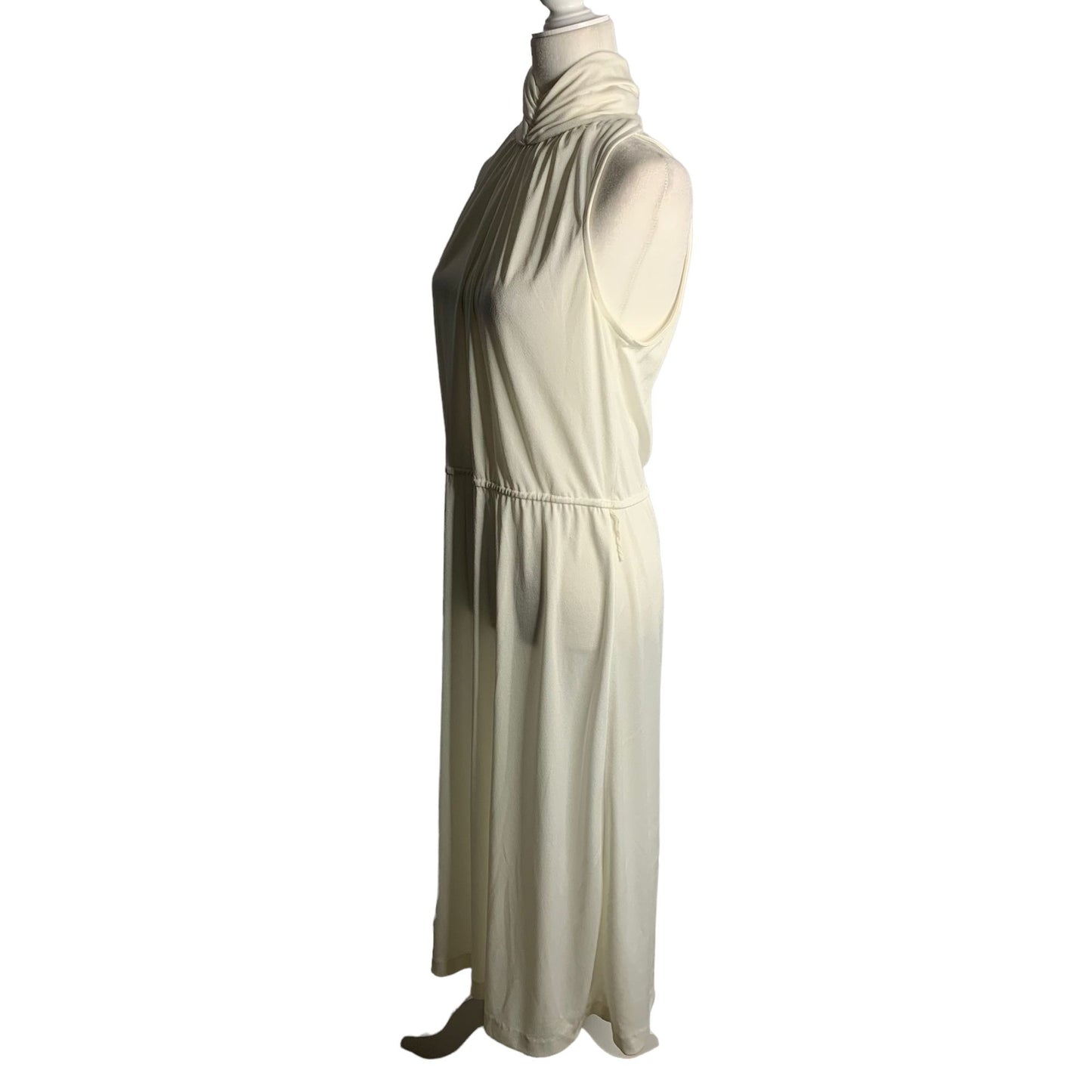 Vintage 70s Pellini After 5 Midi Dress M White Sleeveless High Neck Elastic