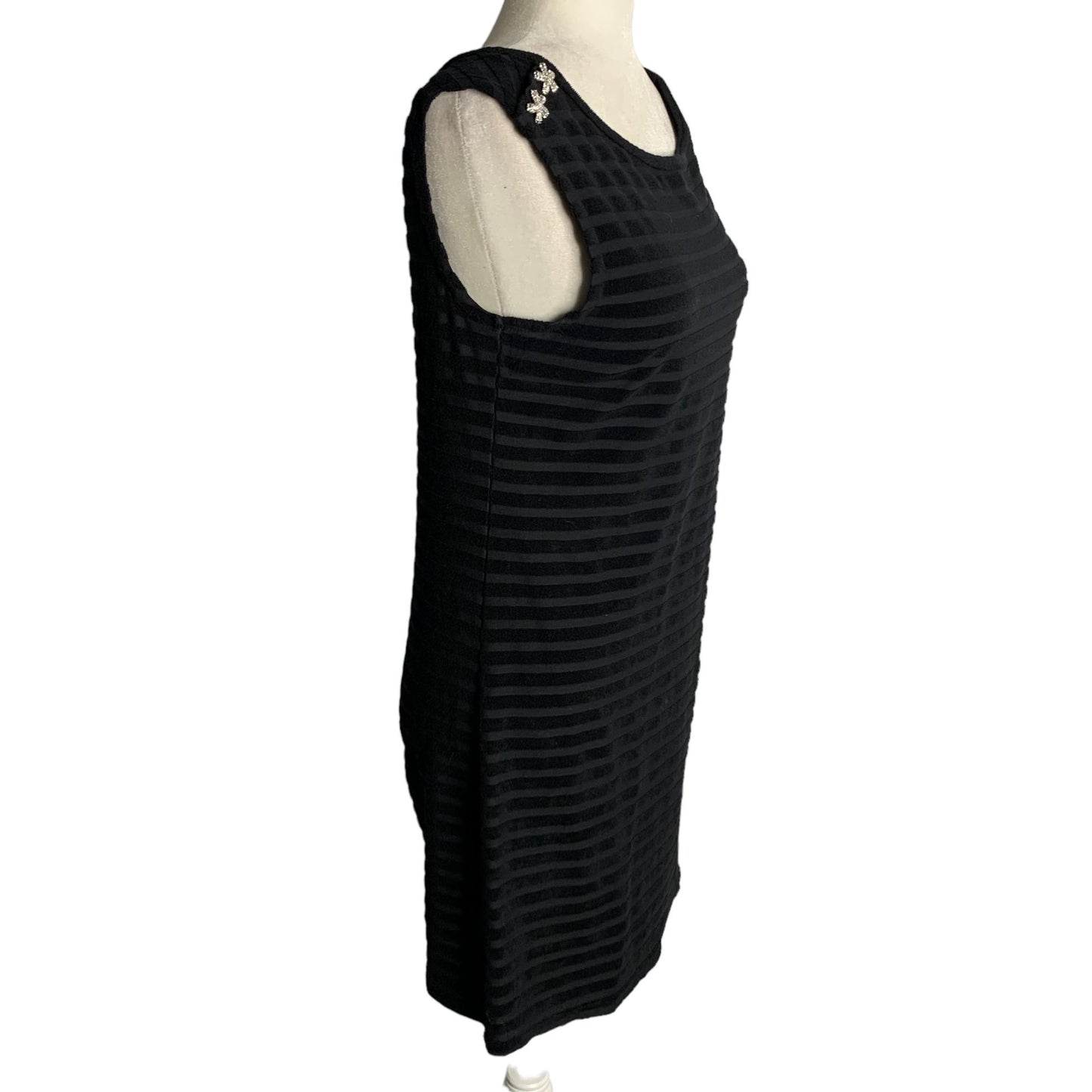 Vintage Y2K Juicy Couture Terry Cloth Dress S Black Stripes Rhinestones Cutout