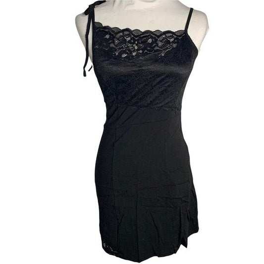 Free People Sleeveless Mini Dress XS Black Lace Tie Strap Stretch Lined