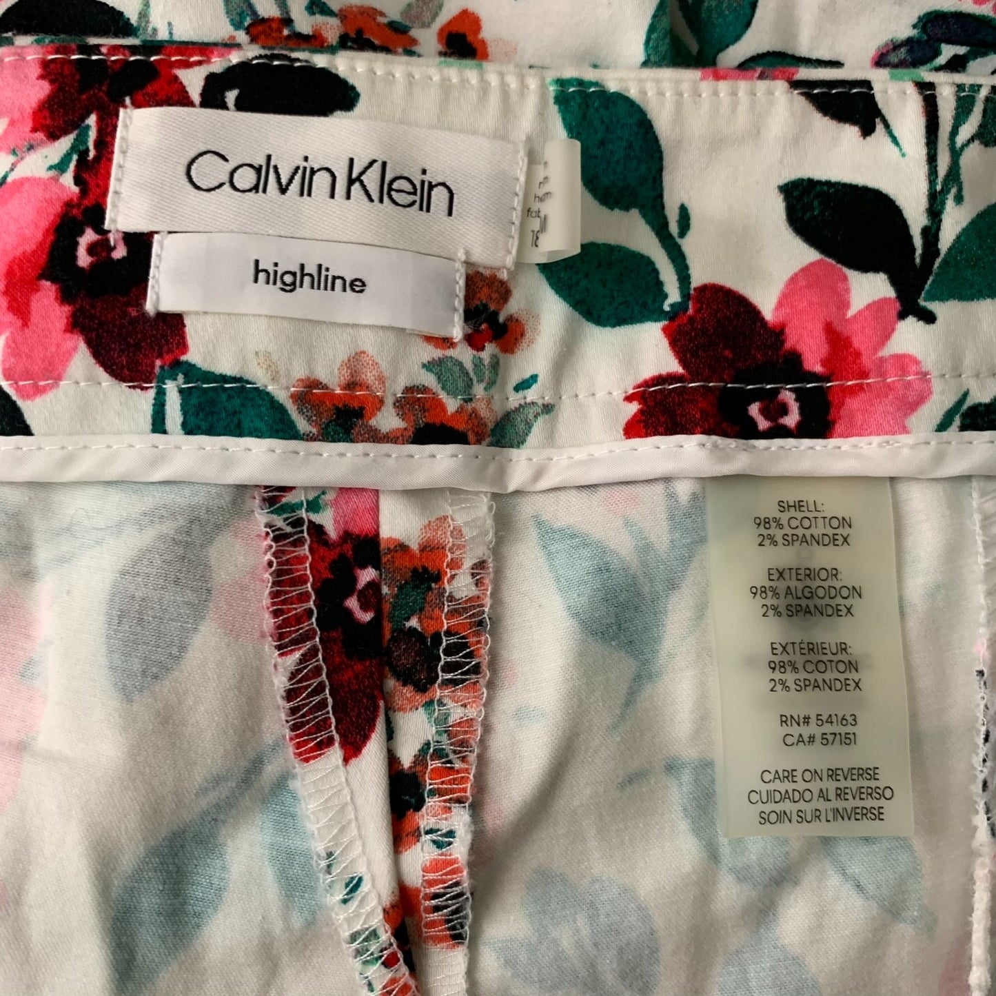 Calvin Klein Highline Cropped Capri Pants 18 White Floral High Rise Button Zip