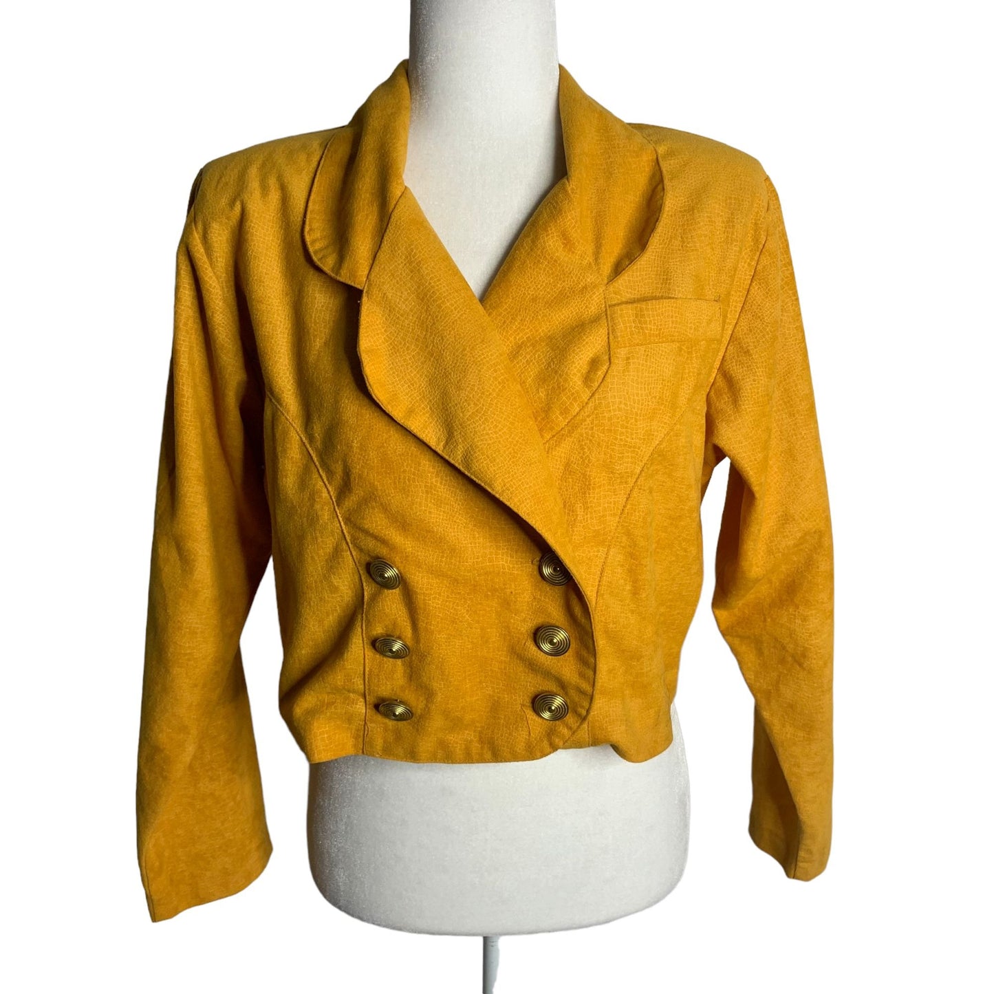 Vintage 90s Cropped Blazer Jacket S Yellow Double Breasted Long Sleeve Buttons