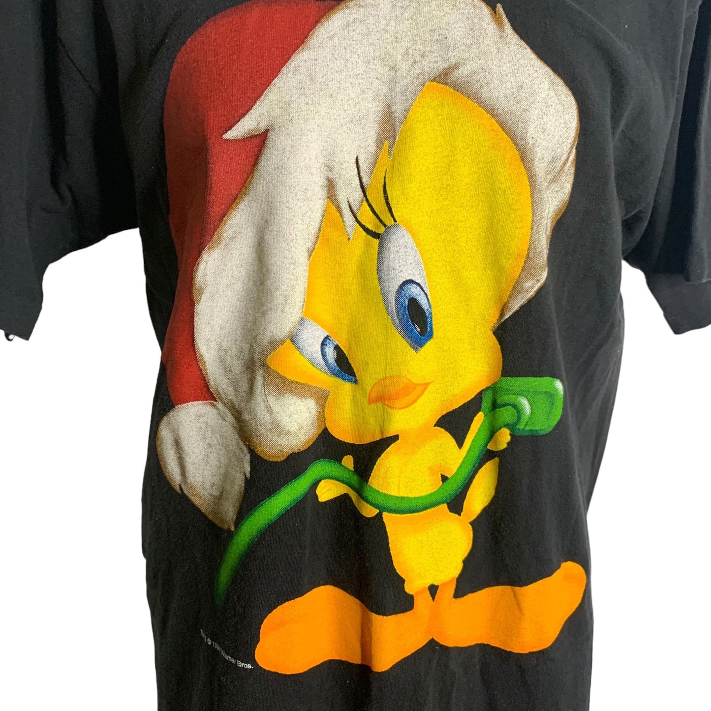 Vintage 90s Looney Tunes Holiday Crewneck TShirt M Black Single Stitch Christmas