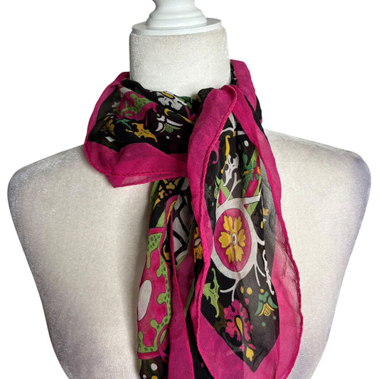Vintage Carlisle Silk Scarf Black Pink Floral Abstract Print 29 x 31 in Square