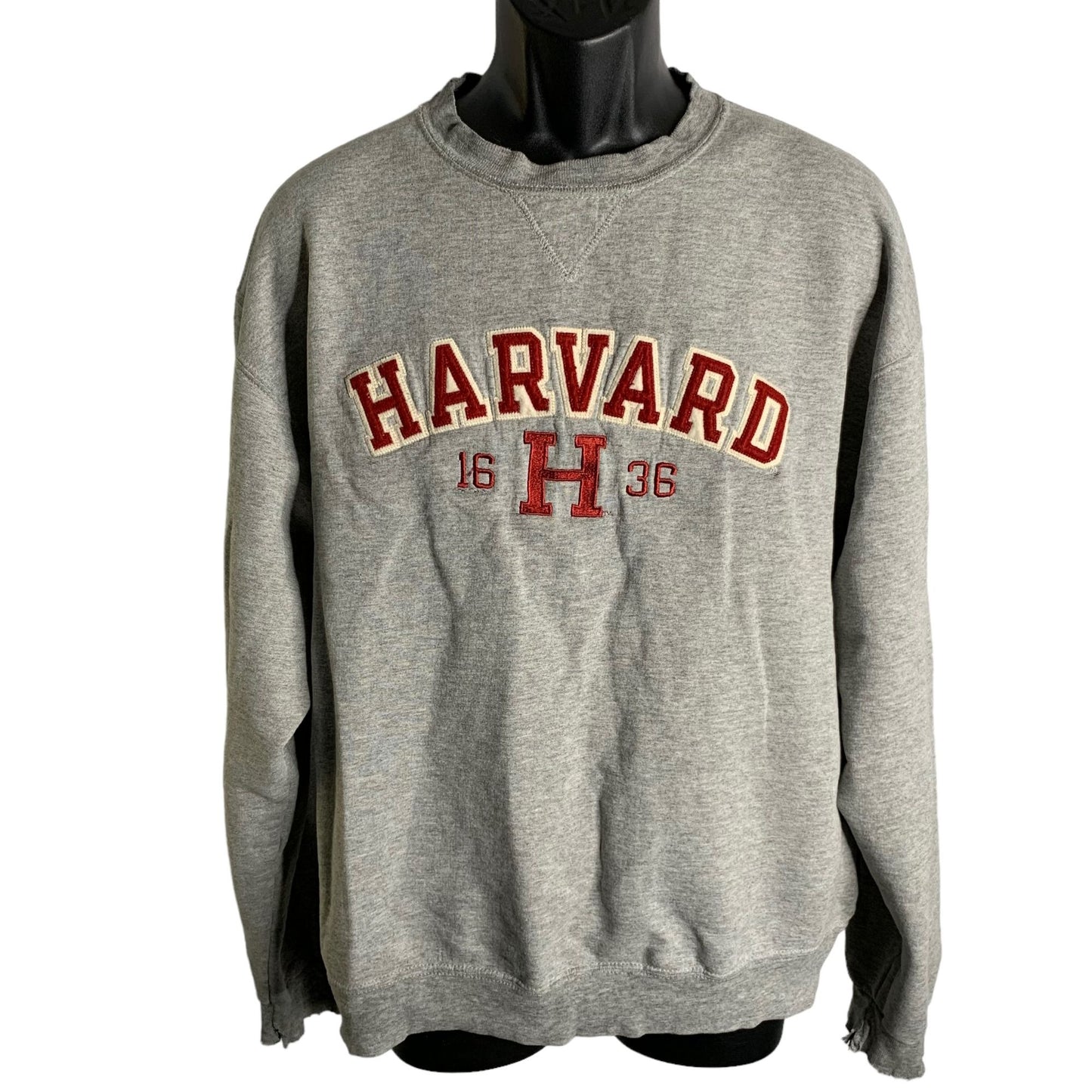 Vintage 90s Y2K Champion Harvard Sweatshirt L Grey Pullover Crewneck Varsity