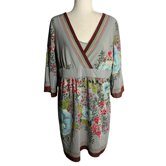 Old Navy Kimono Tunic Dress XL Petite Grey Floral Cami Side Zip 3/4 Sleeves