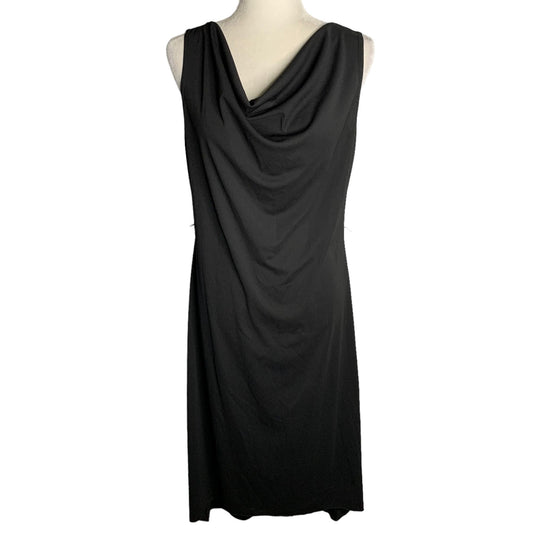 French Curve Cowl Neck Midi Dress M Black Sleeveless V Back High Low Hem Stretch