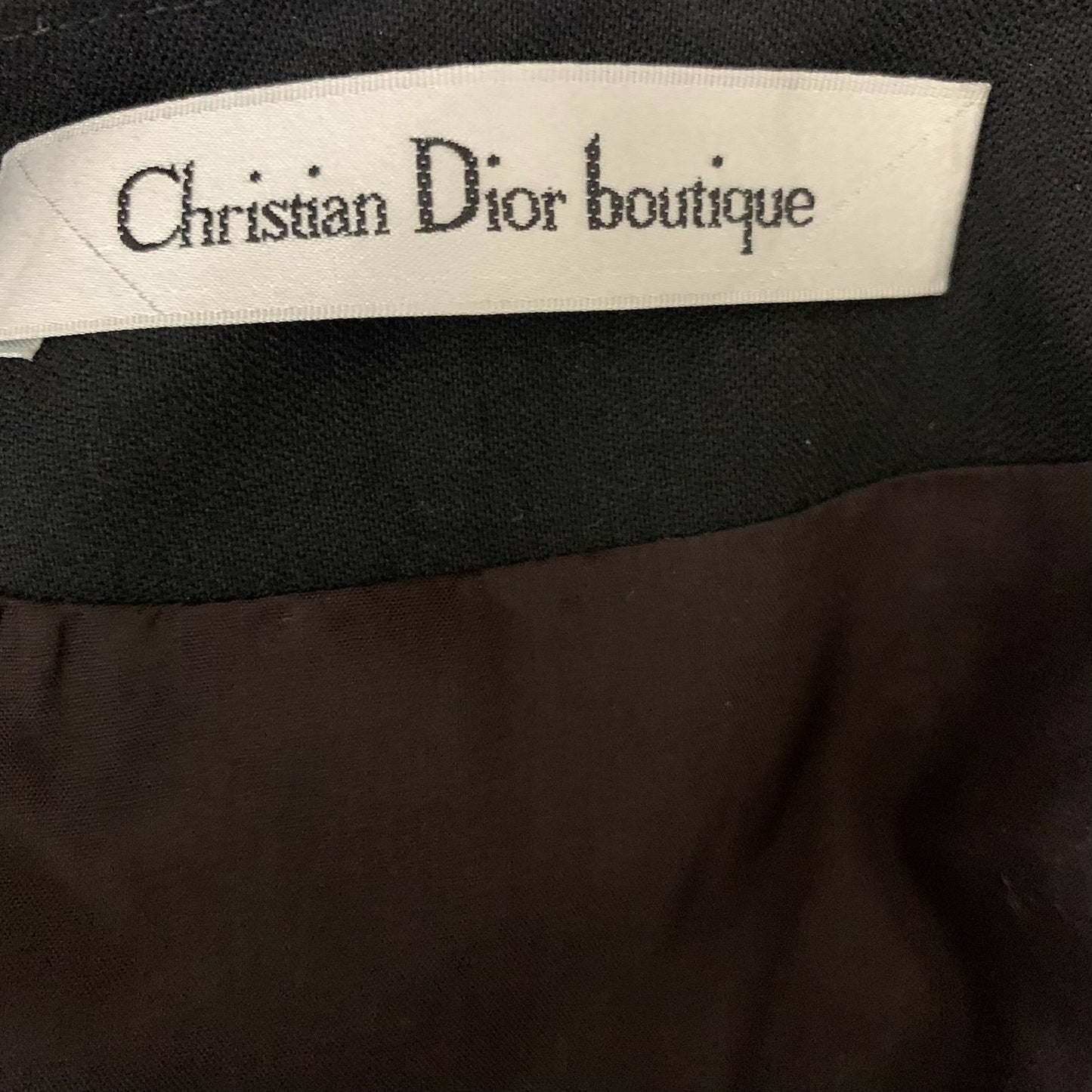 Vintage 80s Christain Dior Wool Skirt Suit S Black Grey Pockets Buttons Lined