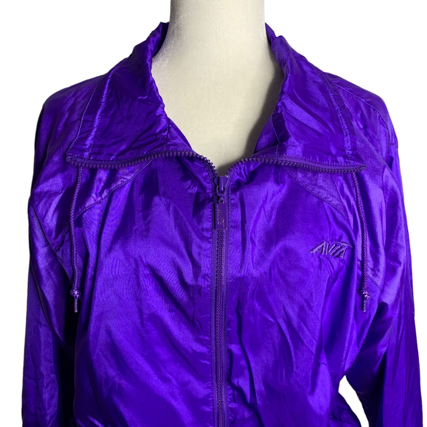 Vintage 90s Avia Windbreaker Jacket M Purple Lined Full Zip Pockets Elastic