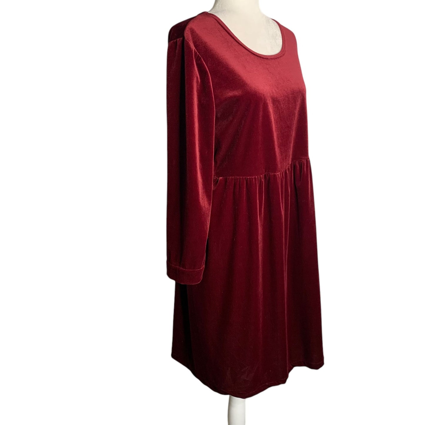 Vintage 90s Kathie Lee Velvet Dress 10 Maroon Red Long Sleeve Elastic Waist