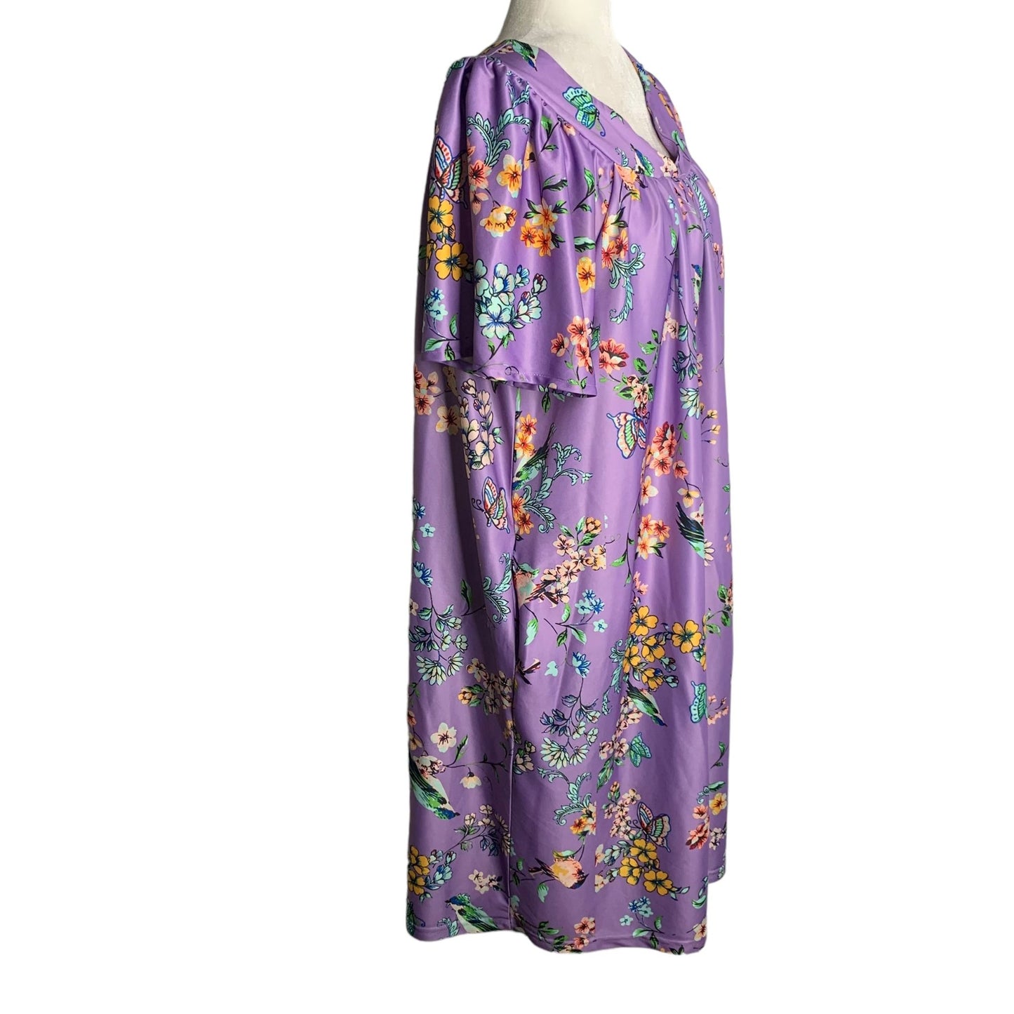 Vintage Anthony Richards MuuMuu House Dress M Purple Floral Pockets Short Sleeve