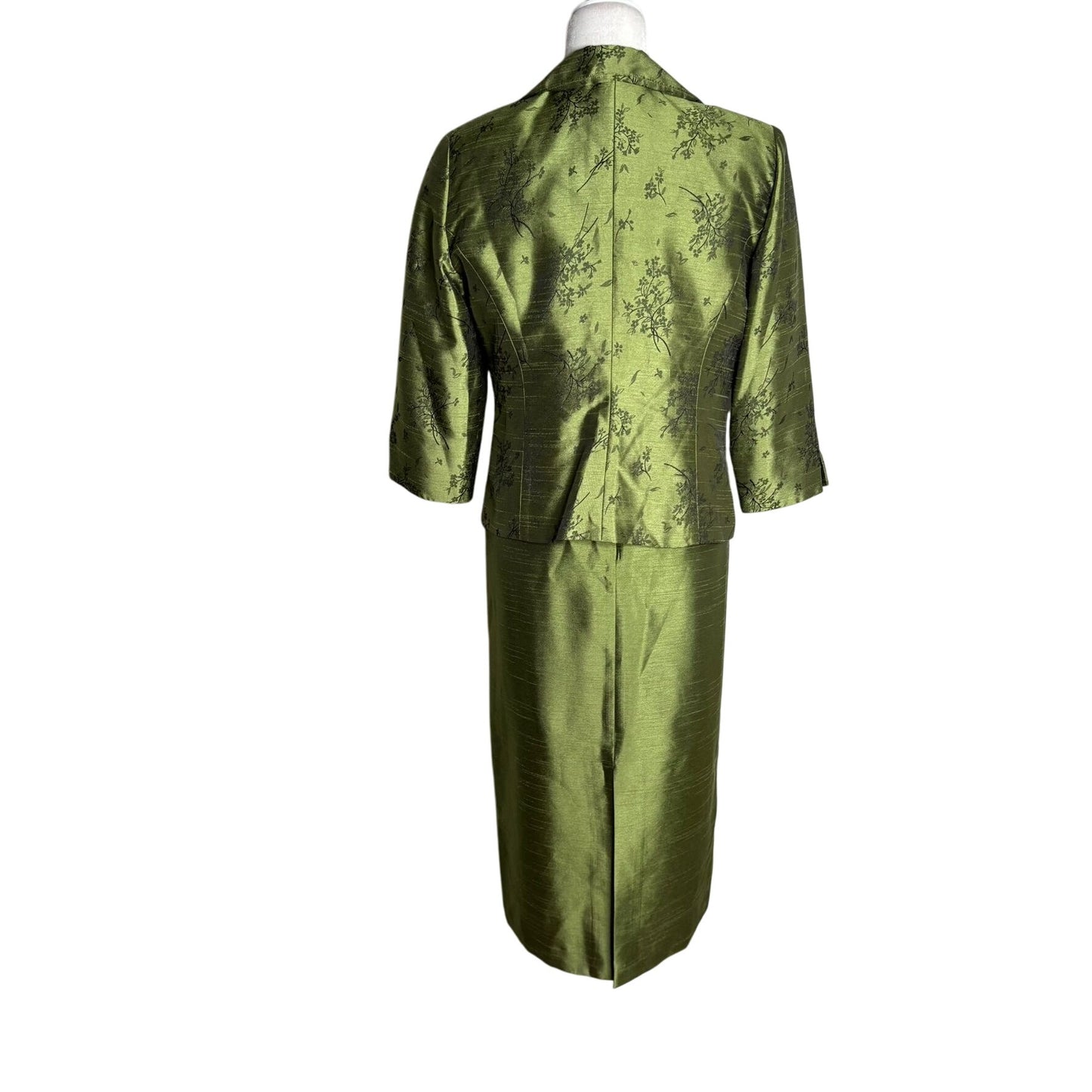 Coldwater Creek Two Piece Green Brocade Dress Jacket Set Petite 10 Green Beaded