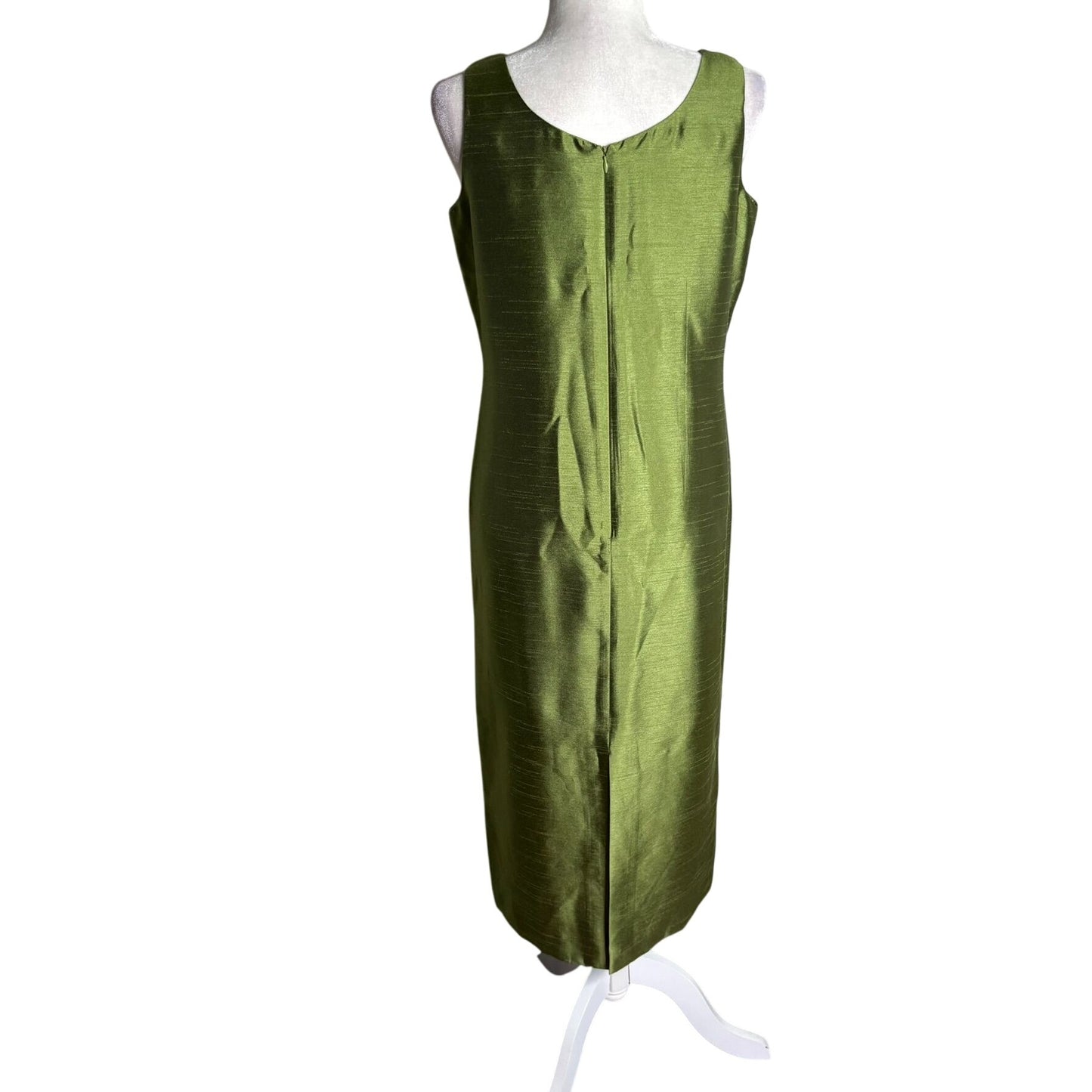 Coldwater Creek Two Piece Green Brocade Dress Jacket Set Petite 10 Green Beaded