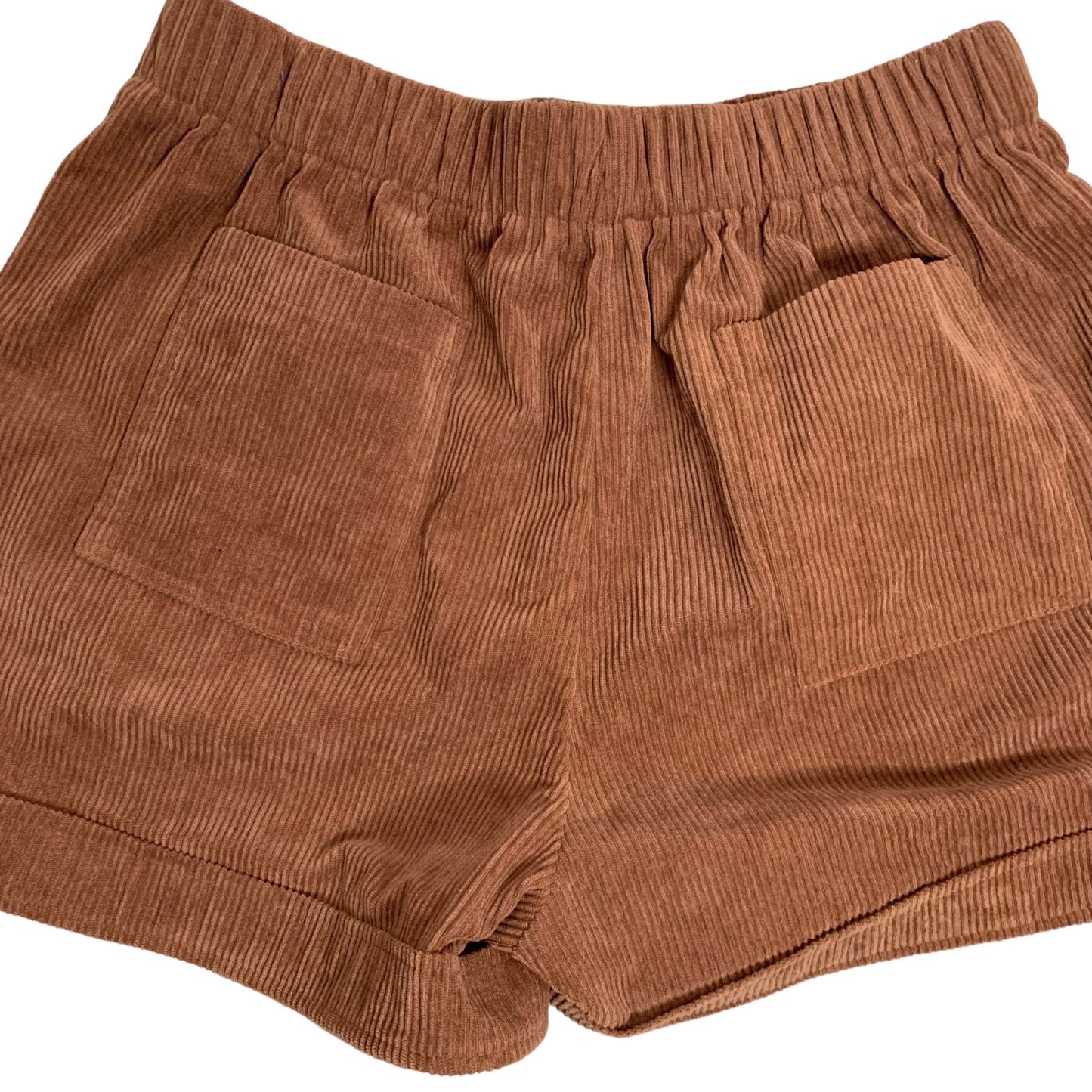 Retro Corduroy High Rise Shorts XL Brown Elastic Waist Large Pockets Cuffed