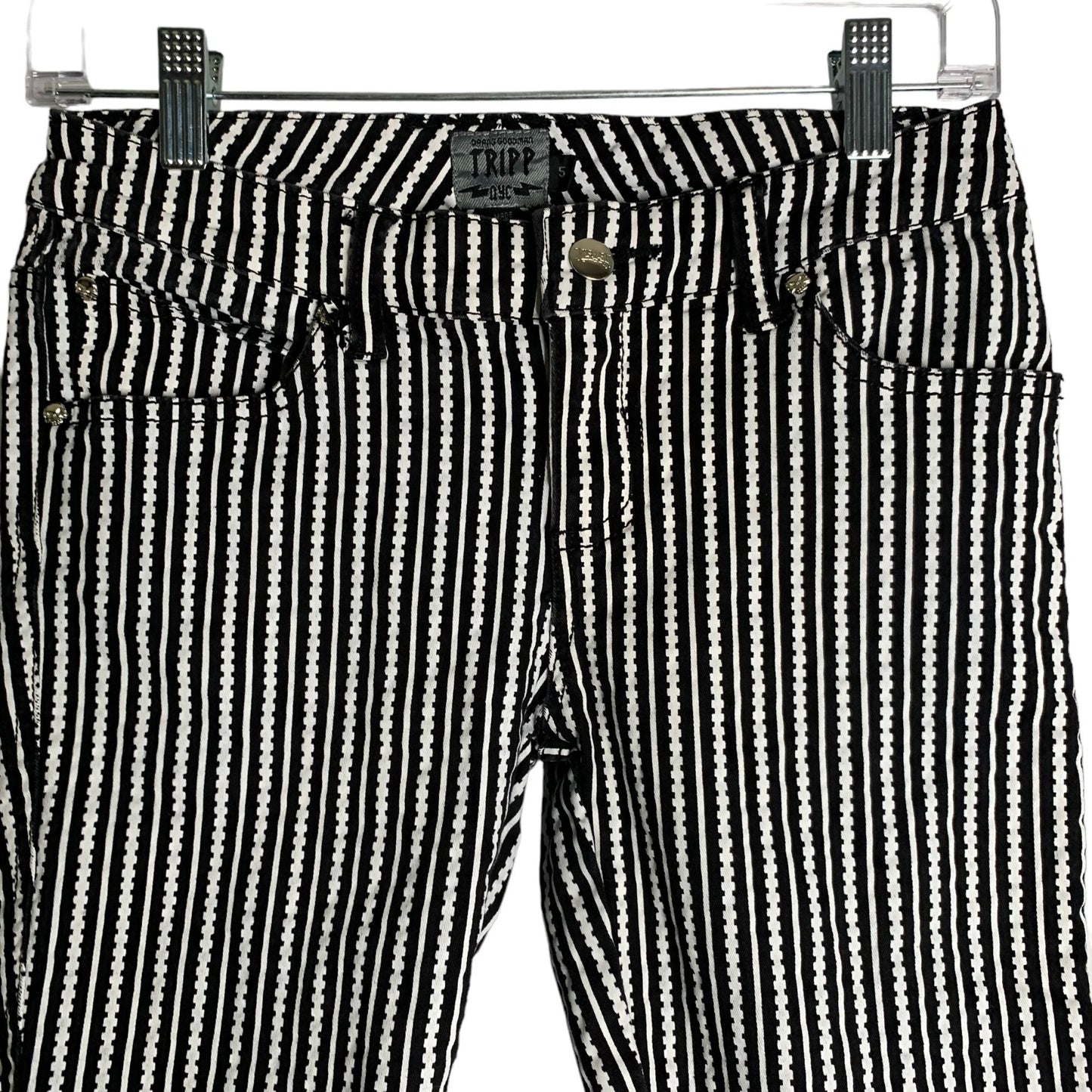 Vintage 90s TRIPP NYC Capri Cut Off Pants 5 Black White Stripe Pockets Goth Rave