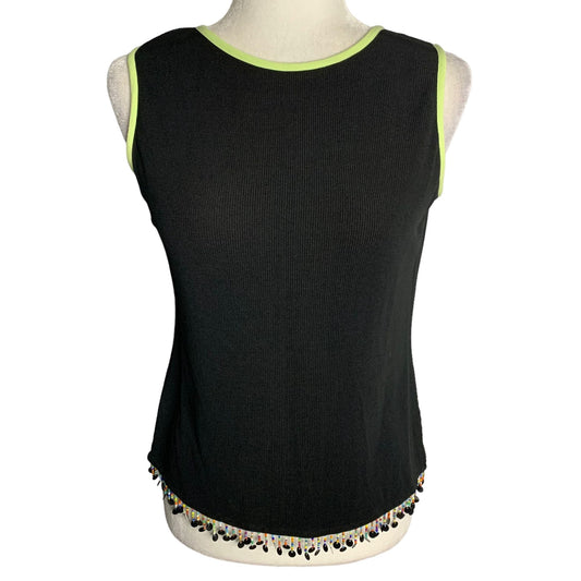 Vintage 90s Ronni Nicole Tank Top S Petite Black Beaded Strech Knit Sleeveless