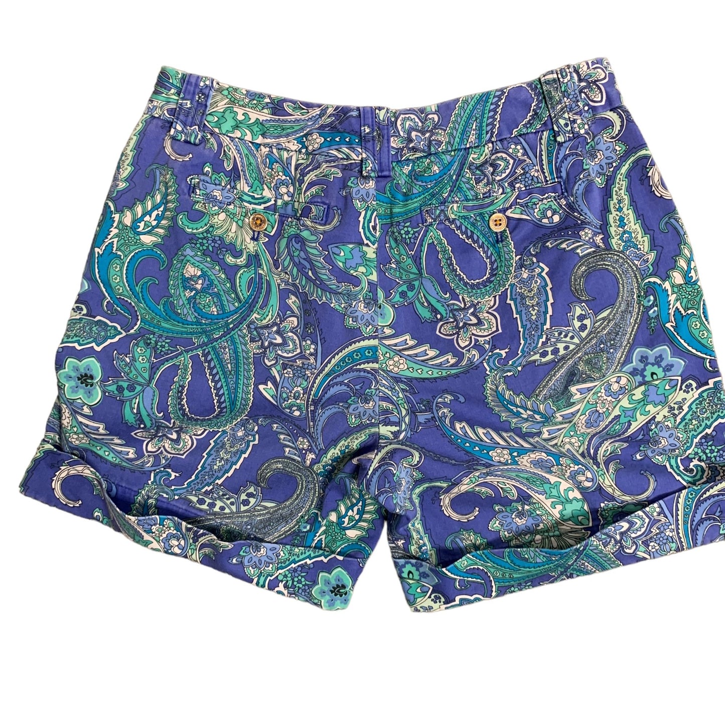 Lauren Ralph Lauren Mid Rise Shorts 8P Blue Paisley Button Zip Cuffed Pockets