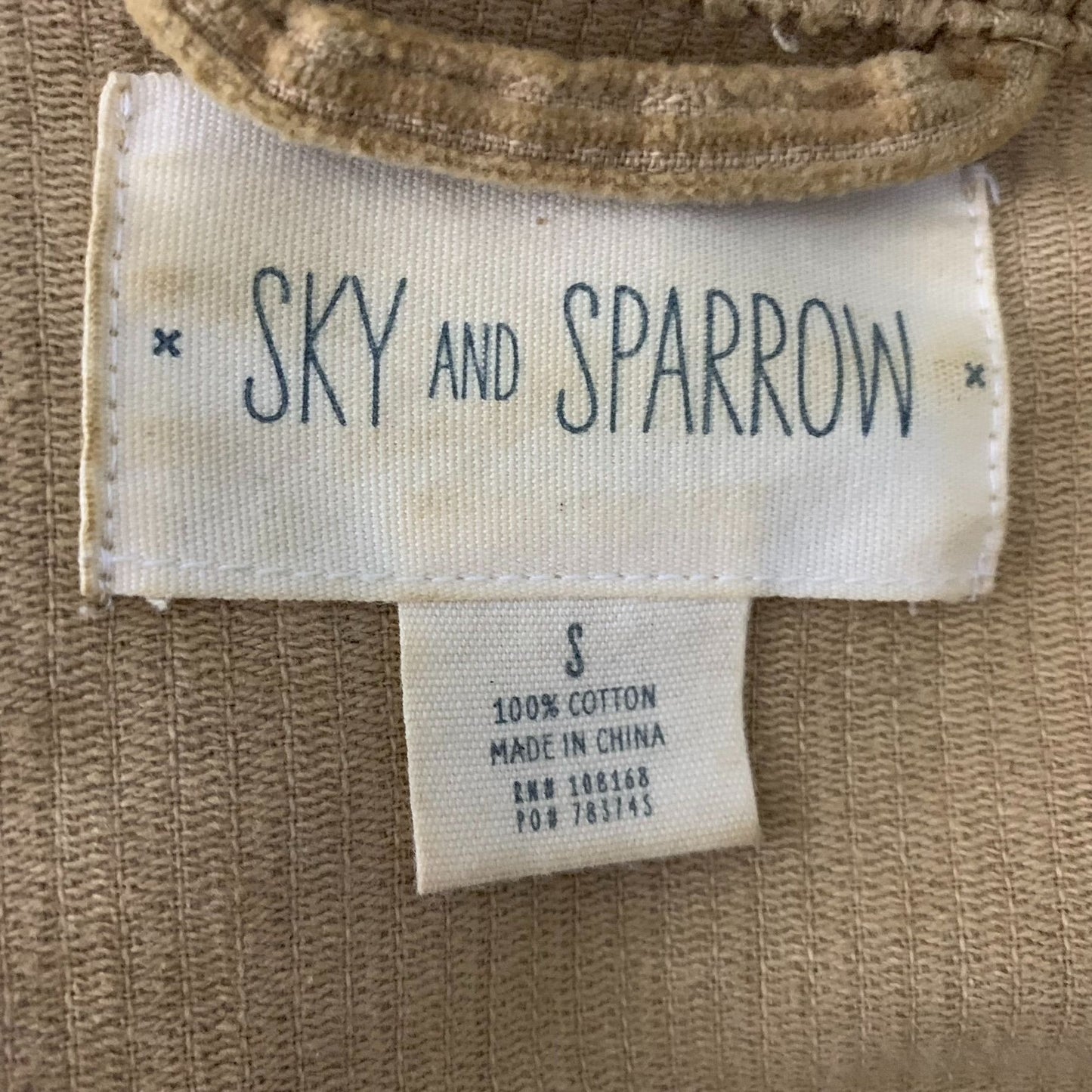 Sky & Sparrow Button Up Corduroy Jacket S Tan Long Sleeves Pockets Collared