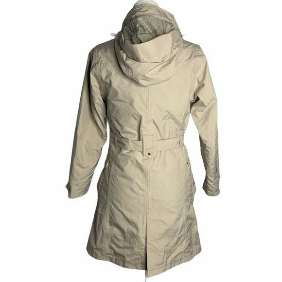 Atunas Long Trench Rain Coat PrimaLoft Liner S Beige Goretex Hood Pockets Belt