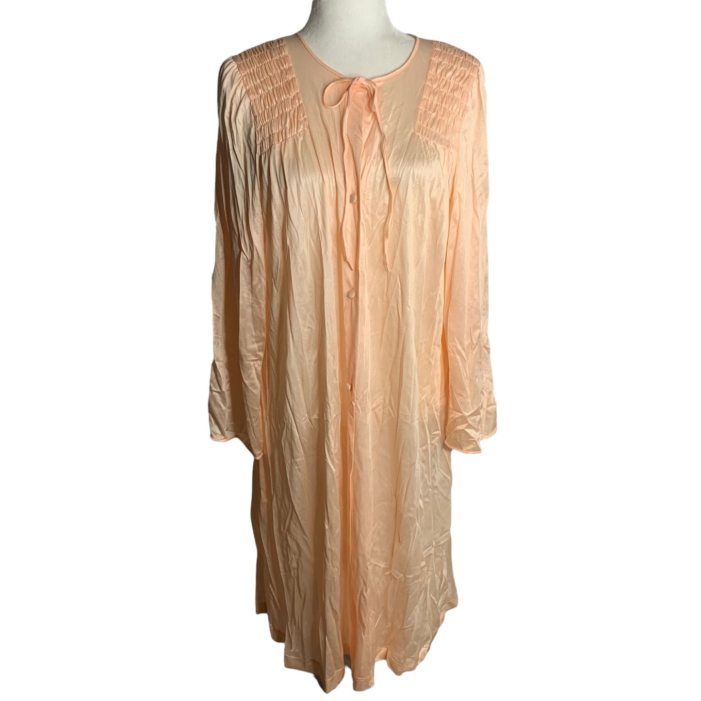 Vintage Gossard Nylon Nightgown Robe L Peach Buttons Bell Sleeves Union Made