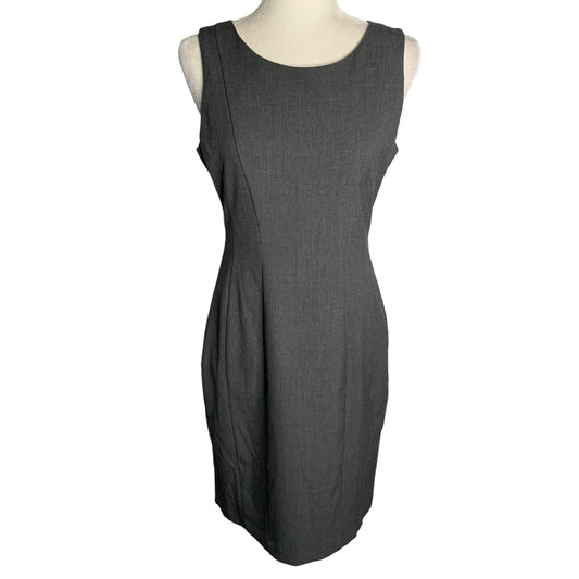 H&M Sleeveless Sheath Dress 8 Grey Lined Zip Stretch Knee Length Career Wear