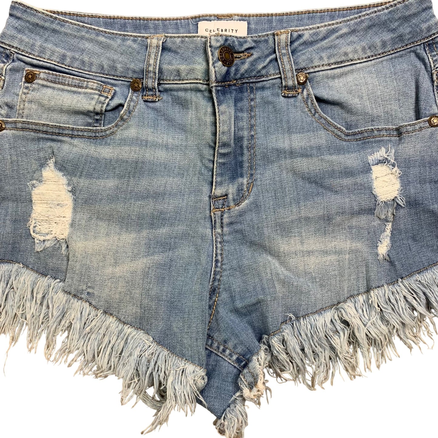 Celebrity Pink Denim Cutoff Shorts 27 Light Wash Distressed Mid Rise 5 Pocket