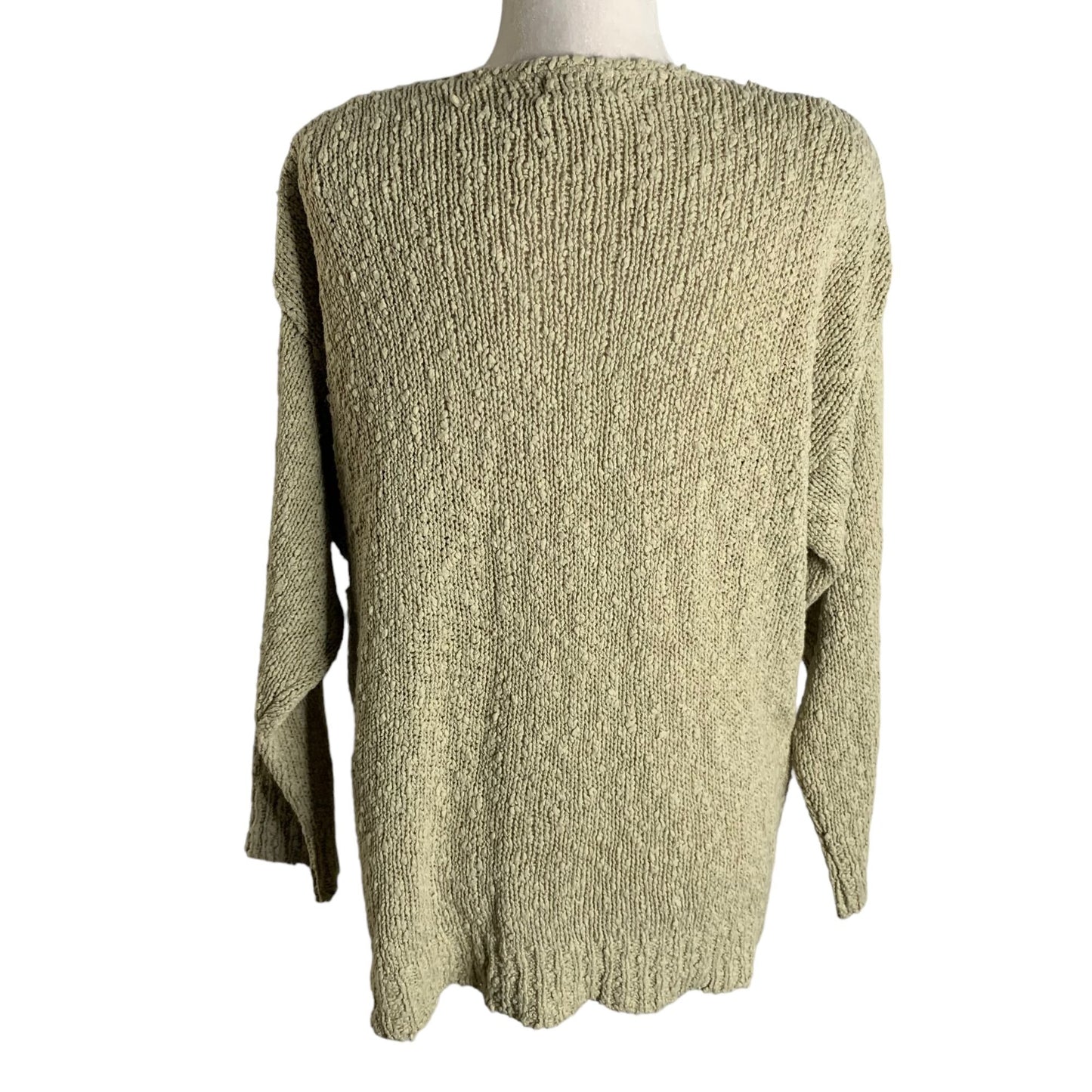 Vintage 90s Boucle Pullover Sweater M Beige Loose Knit Round Neck Long Sleeves