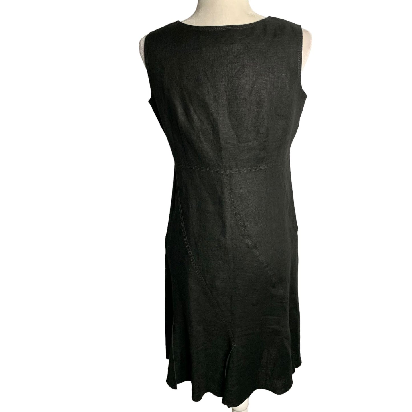 Anne Klein Sleeveless Linen Sheath Dress 8 Petite Black Zip Lined Round Neck