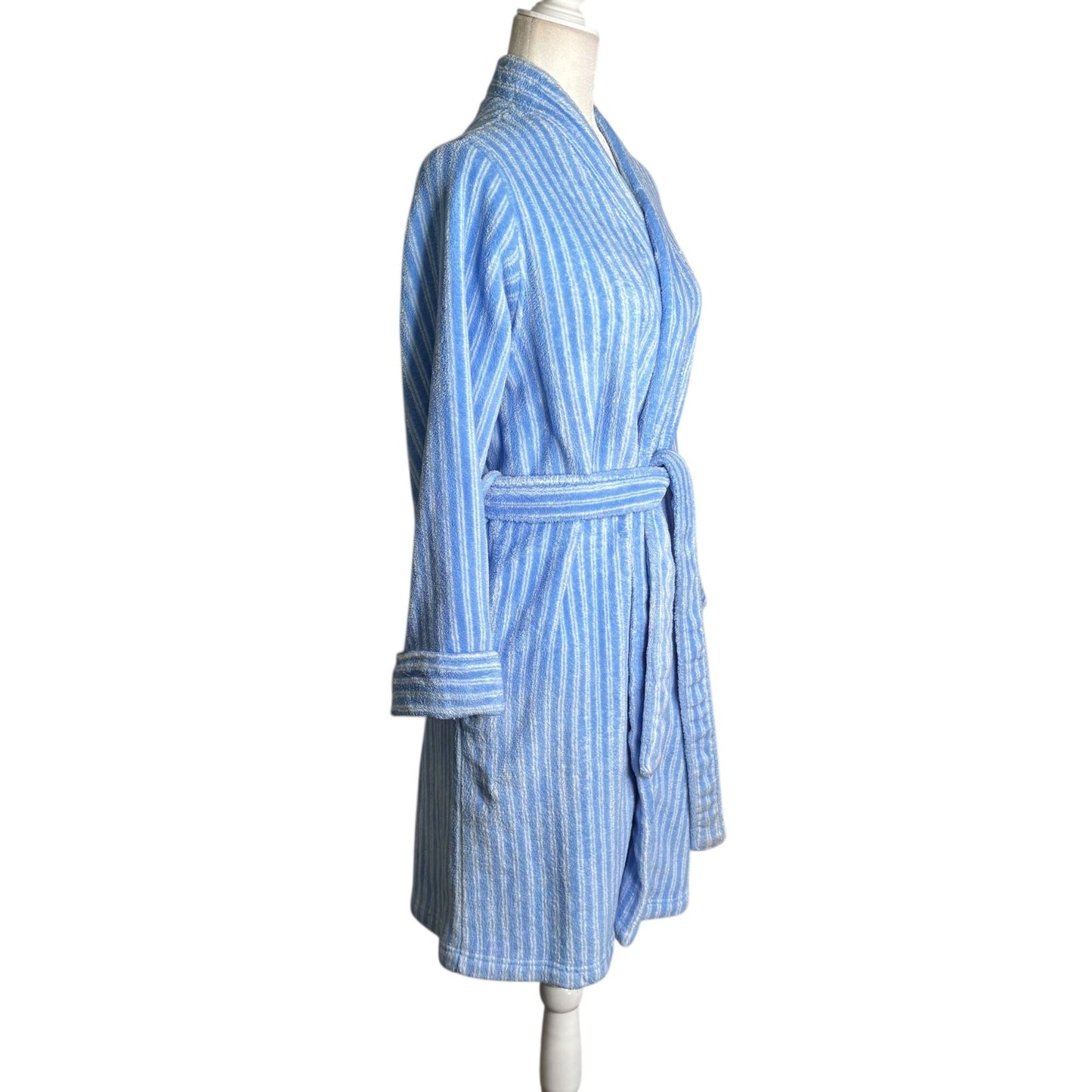 Lauren Ralph Lauren Womens Small Blue White Striped Robe Pockets Tie Belt