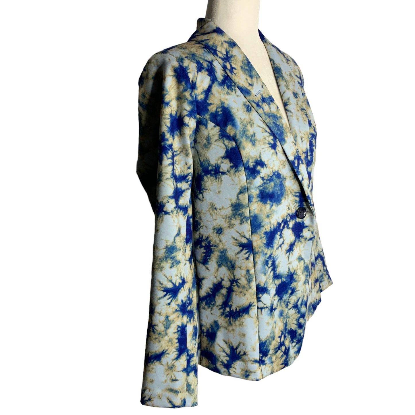 LOGO Julia Tie Dye Unlined Blazer XS Blue Ponte Knit Button Stretch Pockets NEW