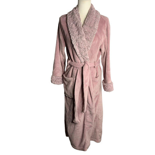 Carole Hochman Plush Fleece Robe M Purple Faux Fur Belted Pockets Full Length