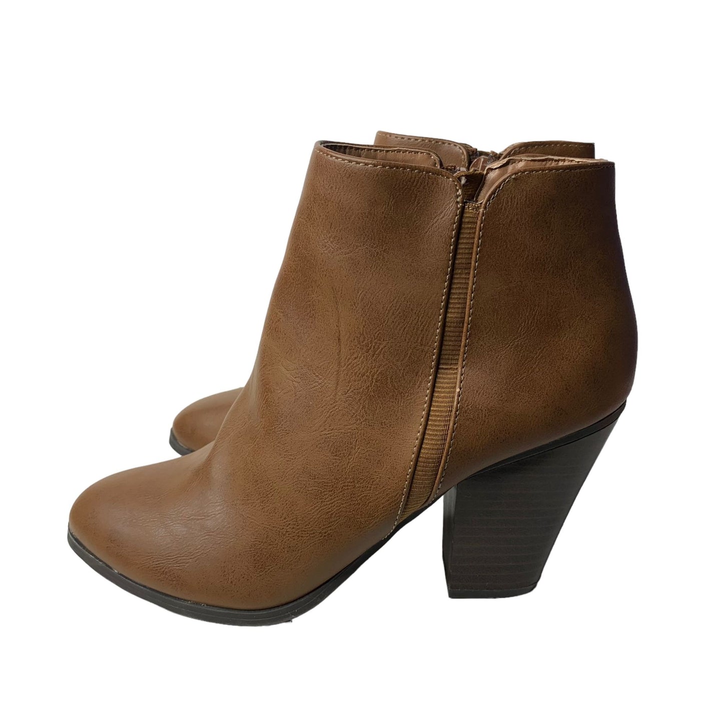 City Classified Ankle Boots Bootie 6 Brown Almond Tow Side Zip Black Heel NEW