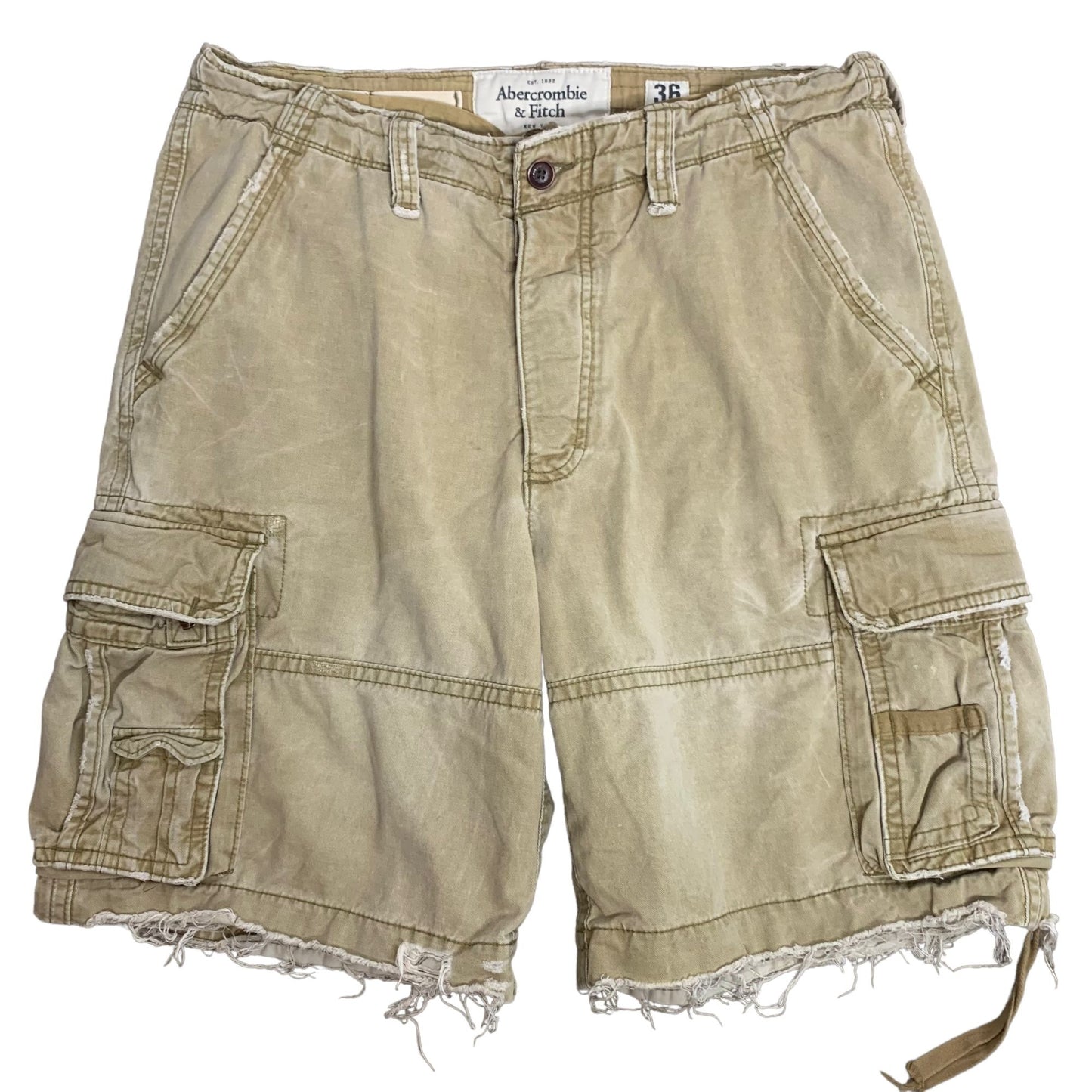 Vintage Y2K Abercrombie Cargo Shorts 32 Khaki Pockets Pockets Adjustable Waist