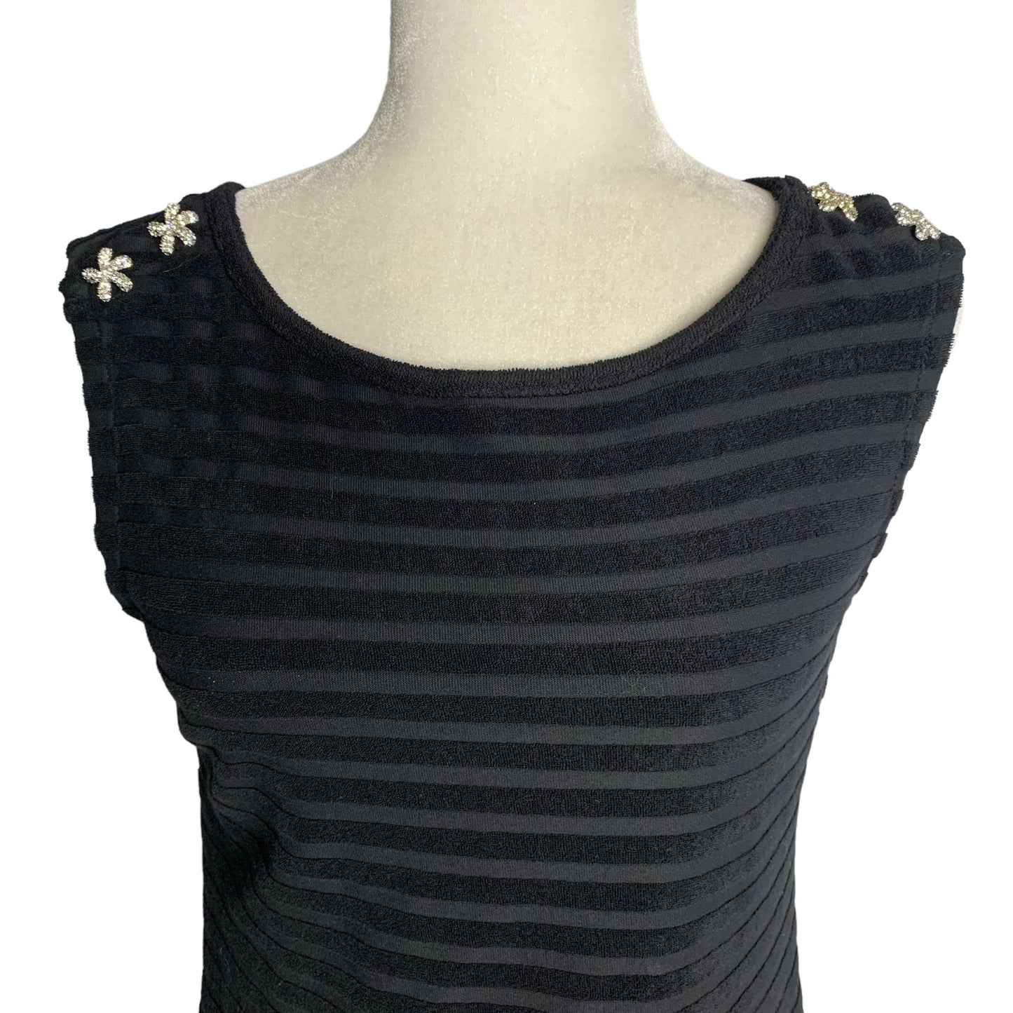 Vintage Y2K Juicy Couture Terry Cloth Dress S Black Stripes Rhinestones Cutout