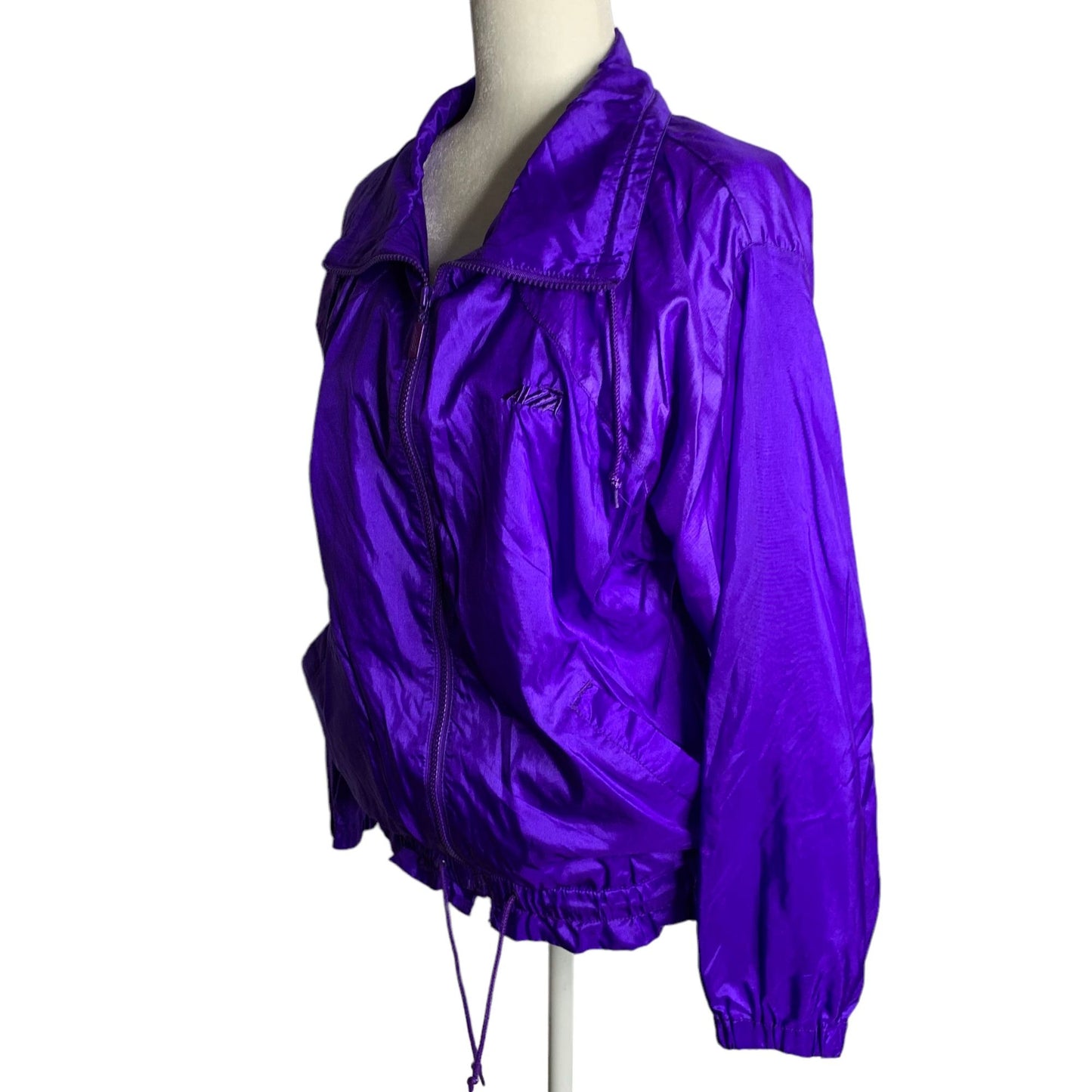 Vintage 90s Avia Windbreaker Jacket M Purple Lined Full Zip Pockets Elastic