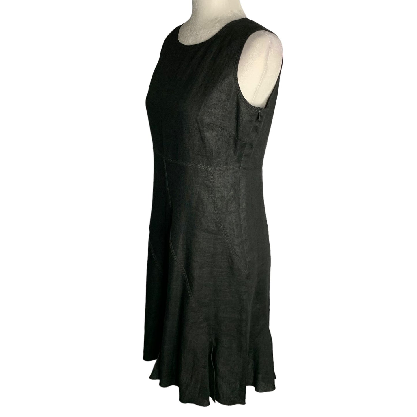 Anne Klein Sleeveless Linen Sheath Dress 8 Petite Black Zip Lined Round Neck