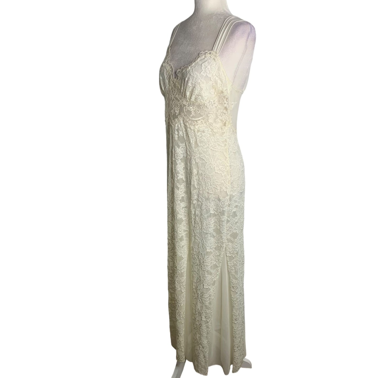 Vintage 80s Neiman Marcus Jonquil by Diane Samandi Bridal Nightgown L Cream Lace