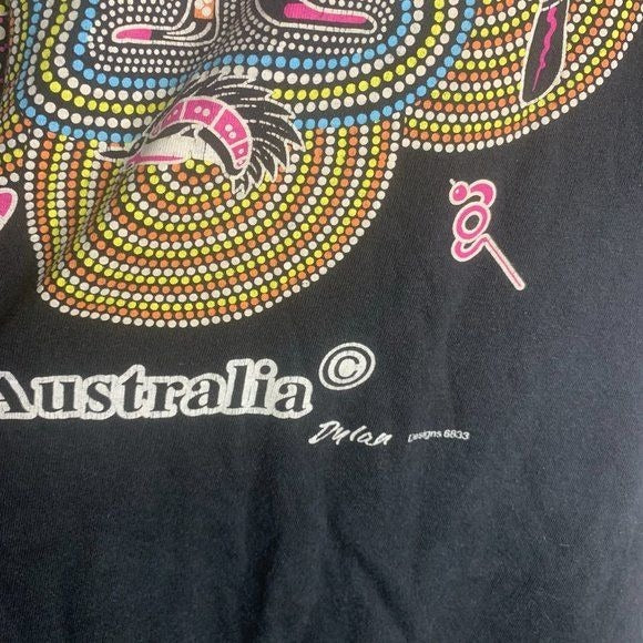 Vintage 90s Australia Crew Neck T Shirt L Black Short Sleeve Art Tee Kangaroo