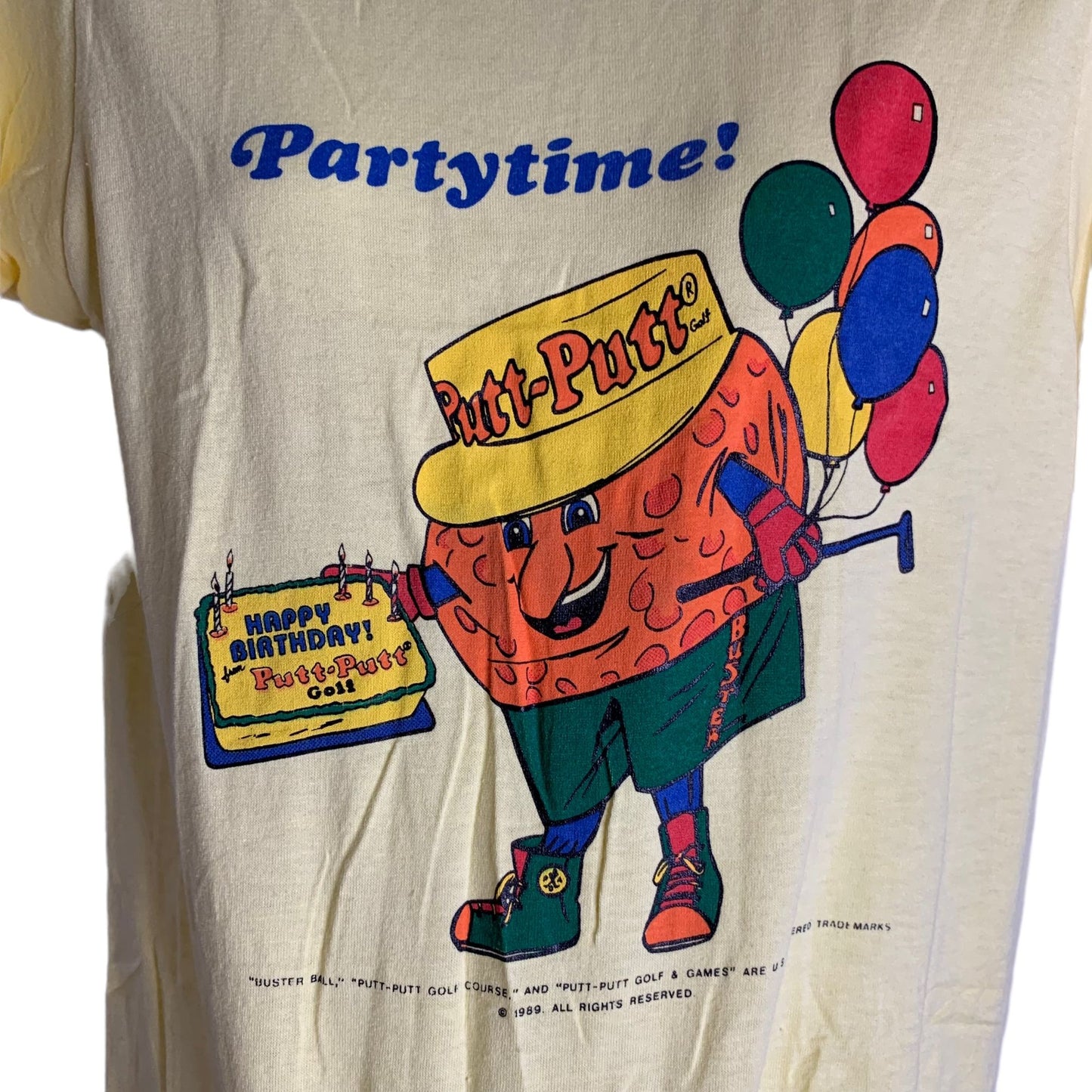 Vintage 1989 Putt Putt Golf T Shirt S Yellow Single Stitch Deadstock Crewneck