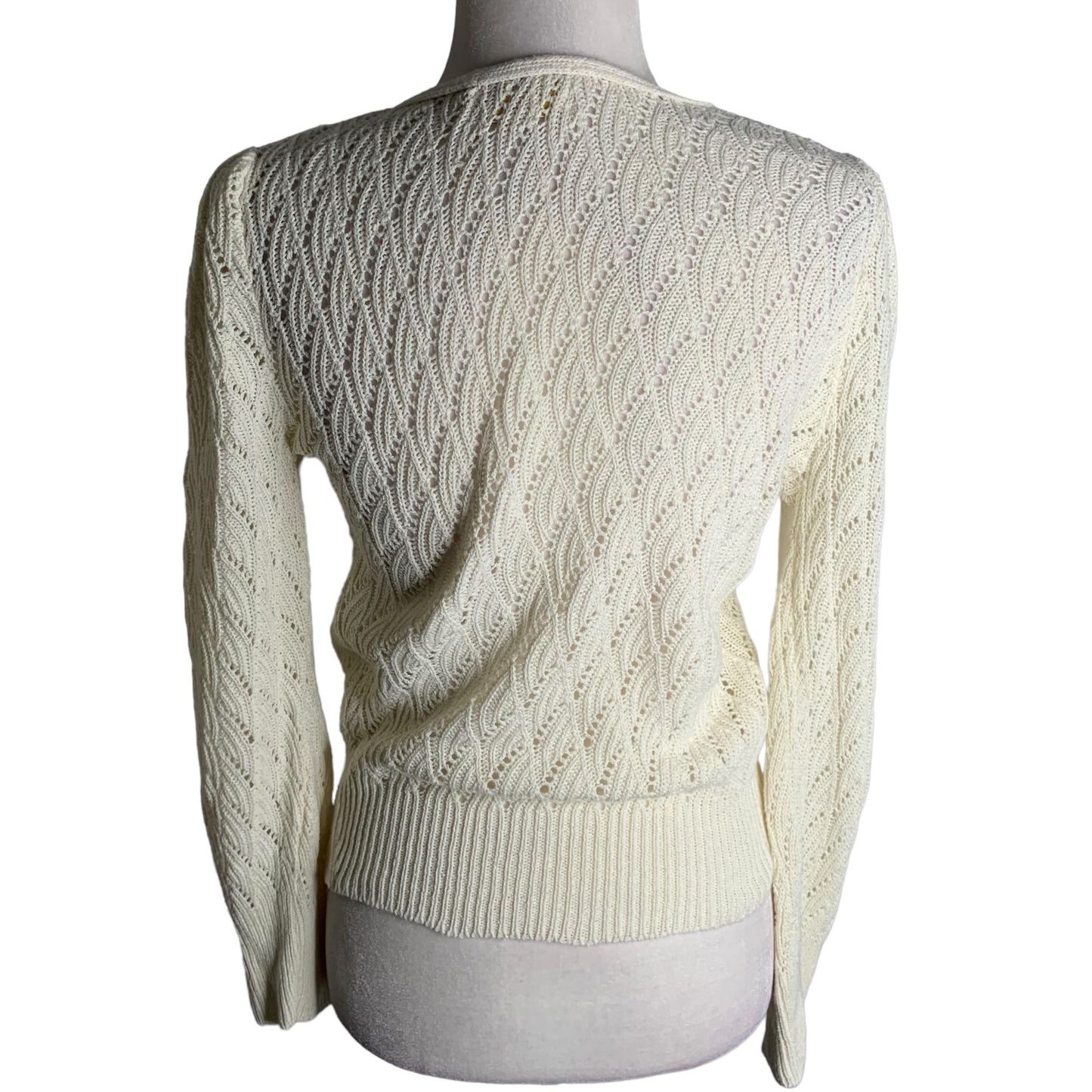 Vintage 70s It's Pure Gould Crochet Knit Sweater S Cream Long Sleeve Key Hole