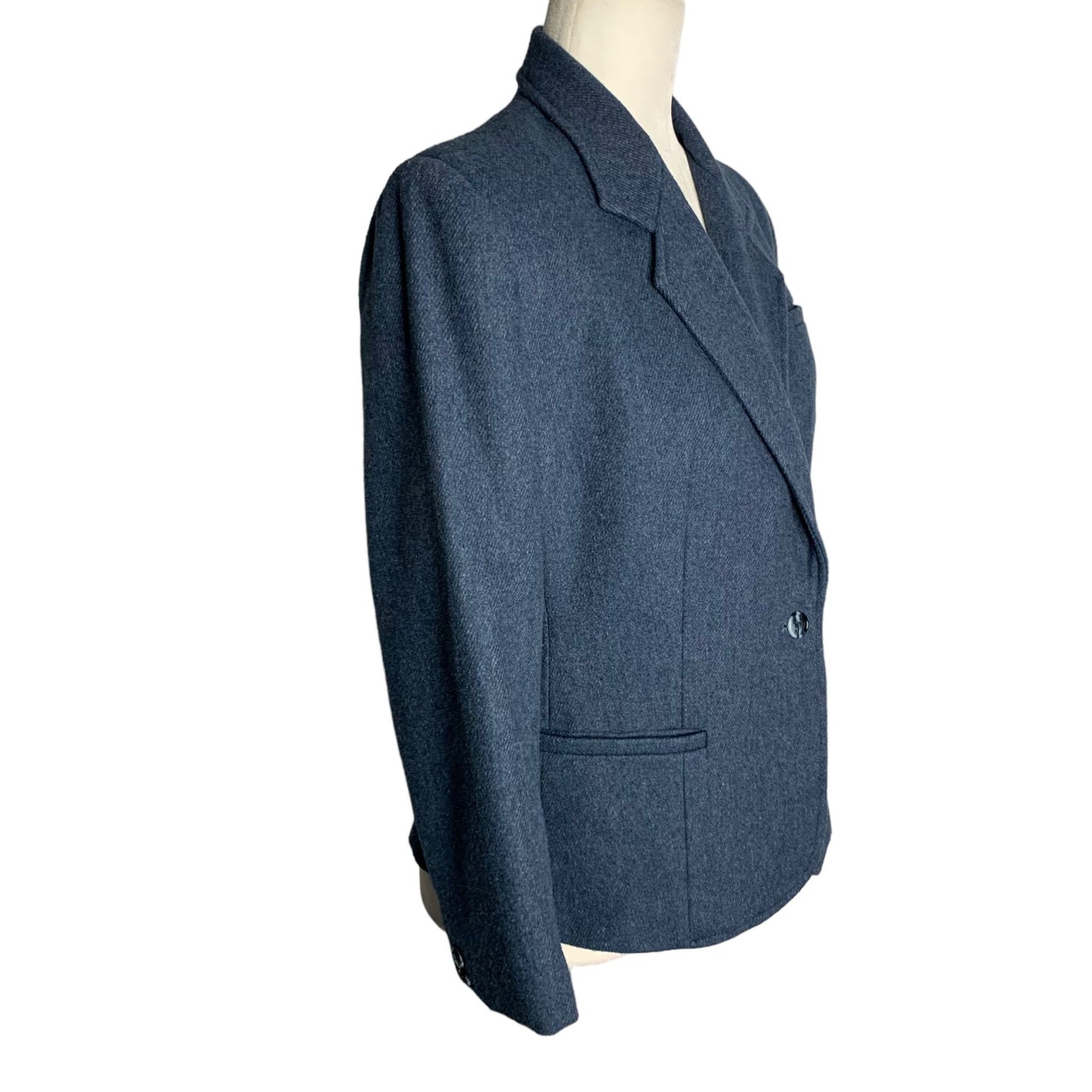 Vintage 90s Jonathan Logan Wool Blend Blazer S Blue One Button Lined Pockets