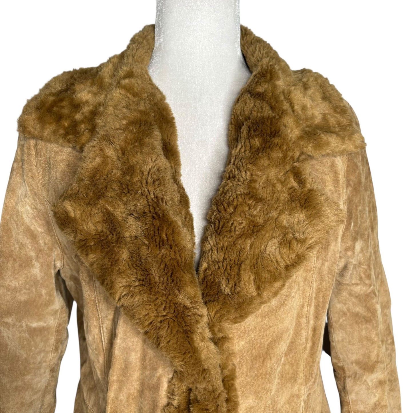 Vintage 90s Penny Lane Tan Suede Leather Faux Fur Jacket Quilted Lining Medium