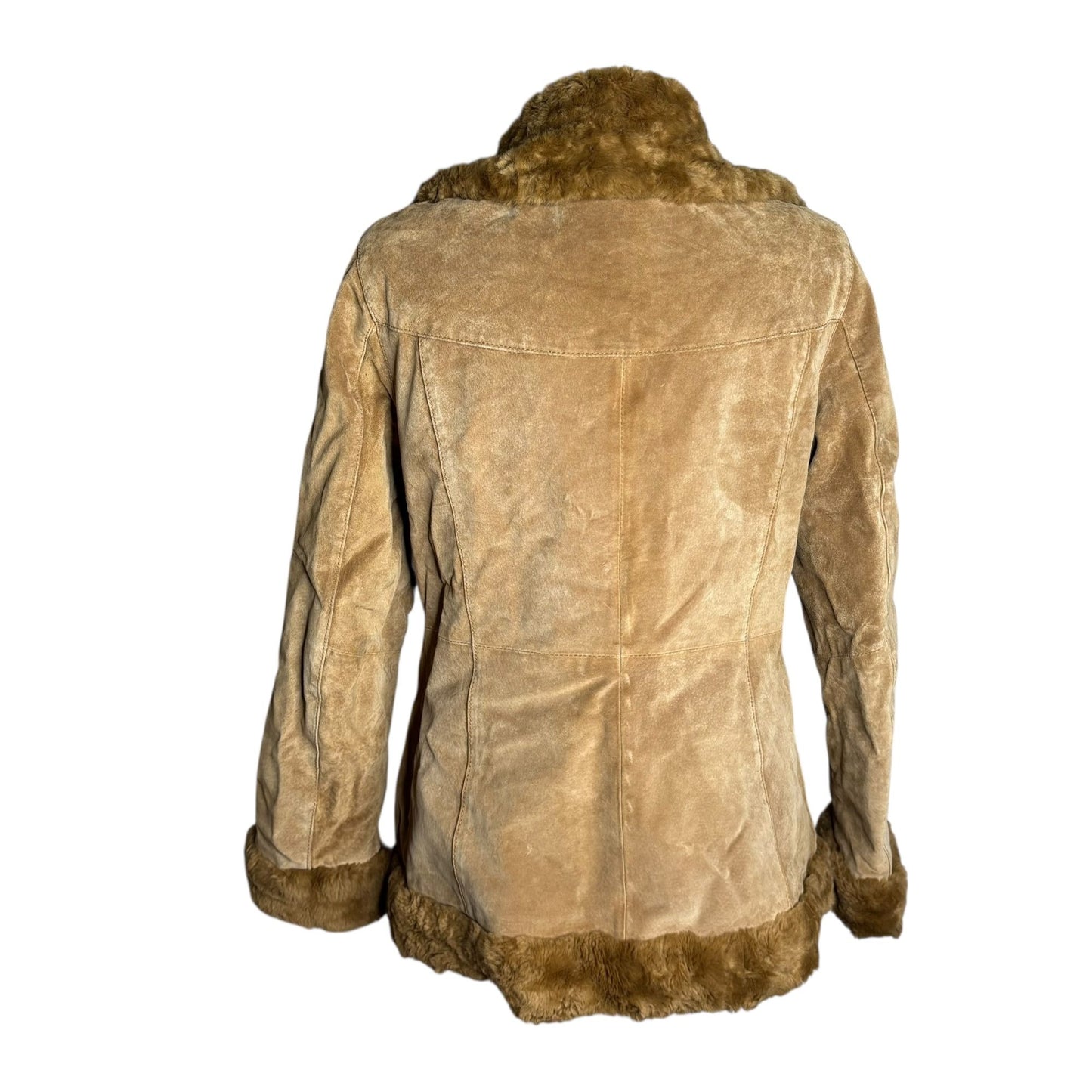 Vintage 90s Penny Lane Tan Suede Leather Faux Fur Jacket Quilted Lining Medium