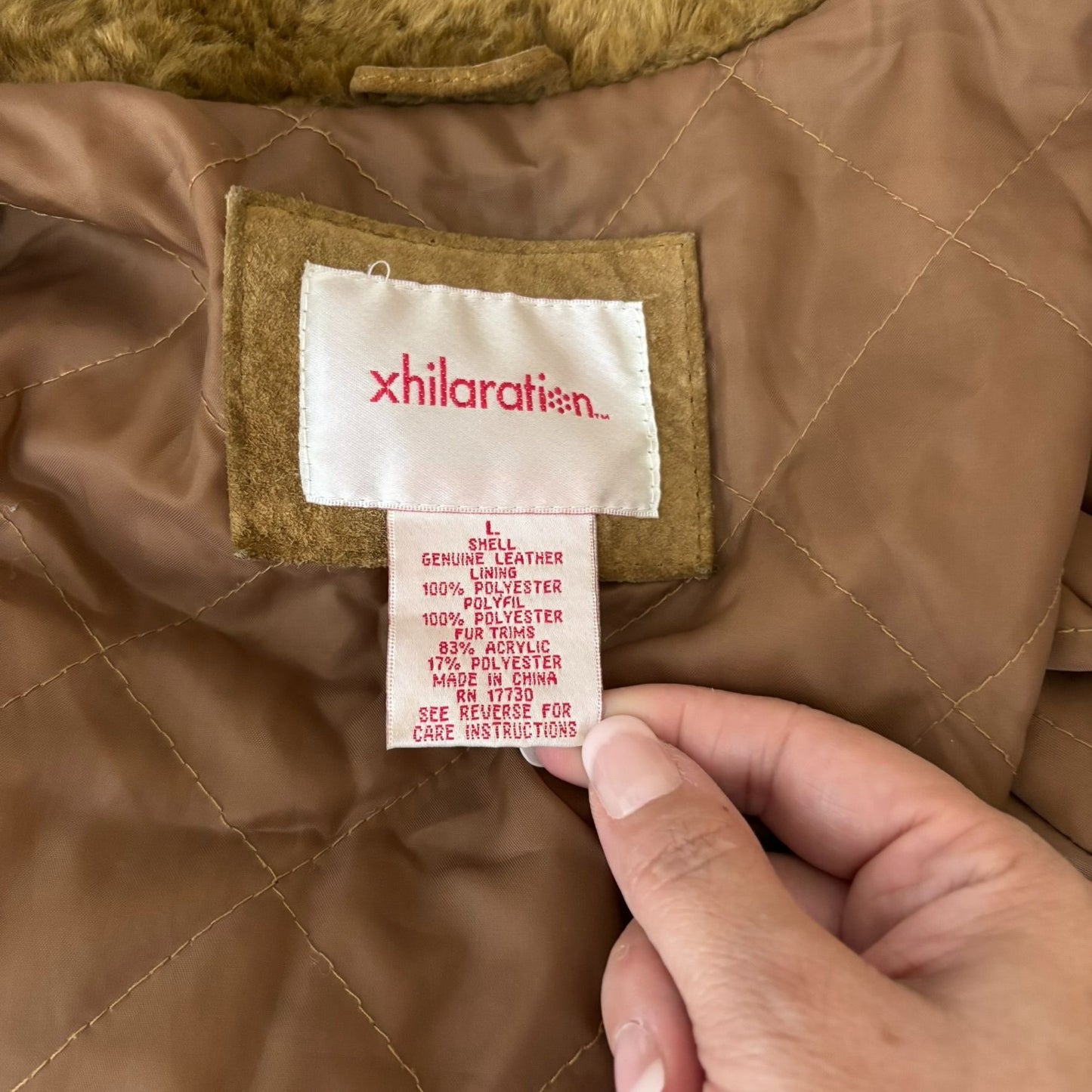Vintage 90s Penny Lane Tan Suede Leather Faux Fur Jacket Quilted Lining Medium