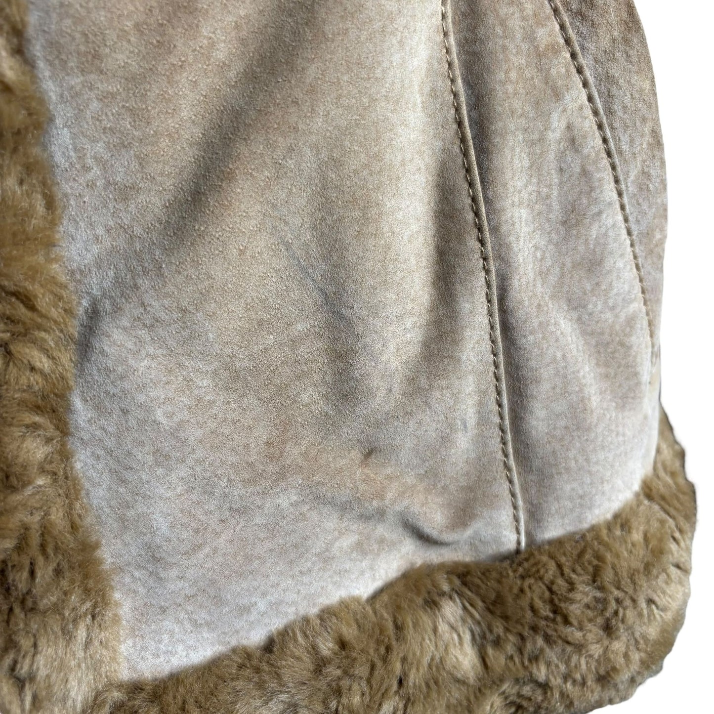 Vintage 90s Penny Lane Tan Suede Leather Faux Fur Jacket Quilted Lining Medium