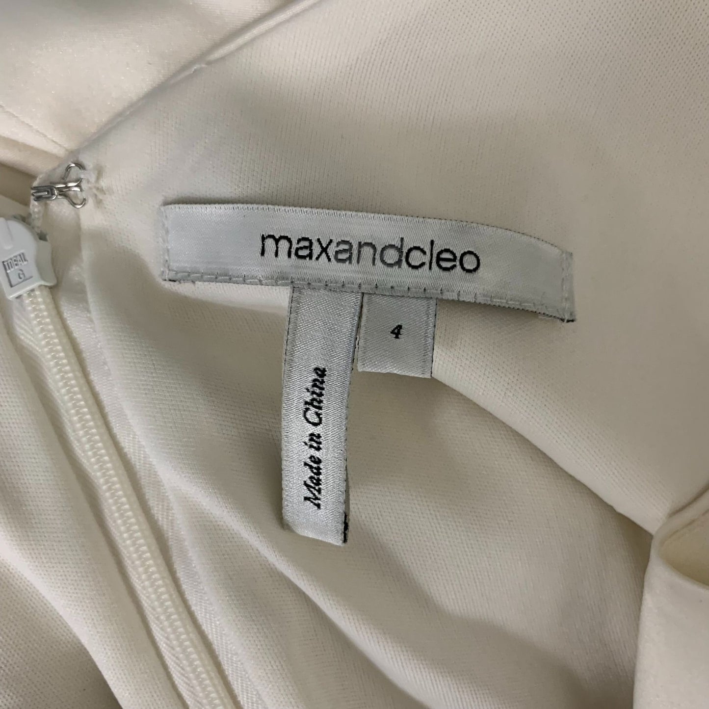 Max and Cleo Sleeveless Cocktail Dress 4 Cream V Neck Rosette Lined Zipper