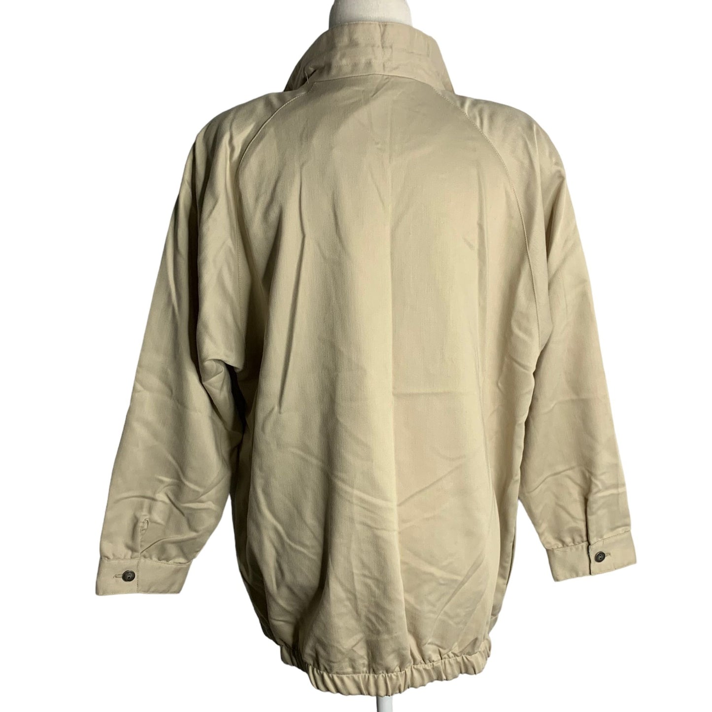 Vintage Full Zip Lightweight Jacket L Beige Cotton Windbreaker Pockets Elastic