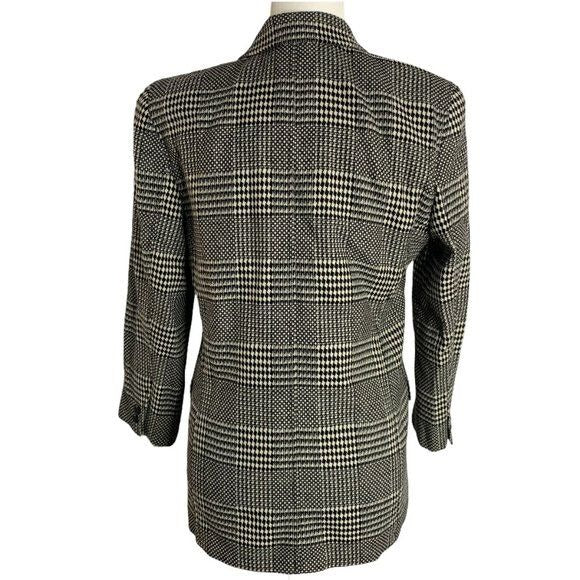 90s Liz Wear Wool Blend Blazer 6P Black White Check 2 Button Pockets Lined