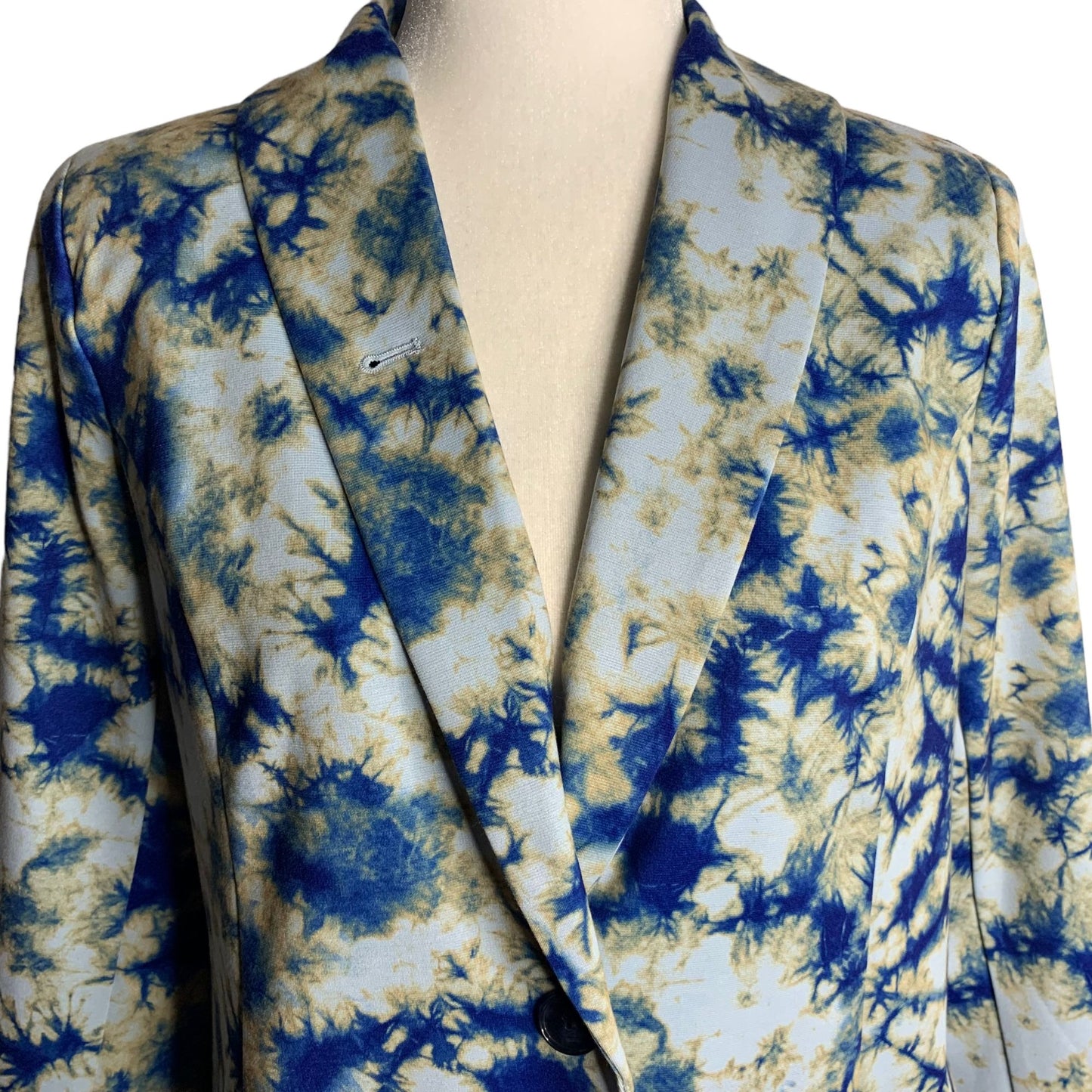 LOGO Julia Tie Dye Unlined Blazer XS Blue Ponte Knit Button Stretch Pockets NEW